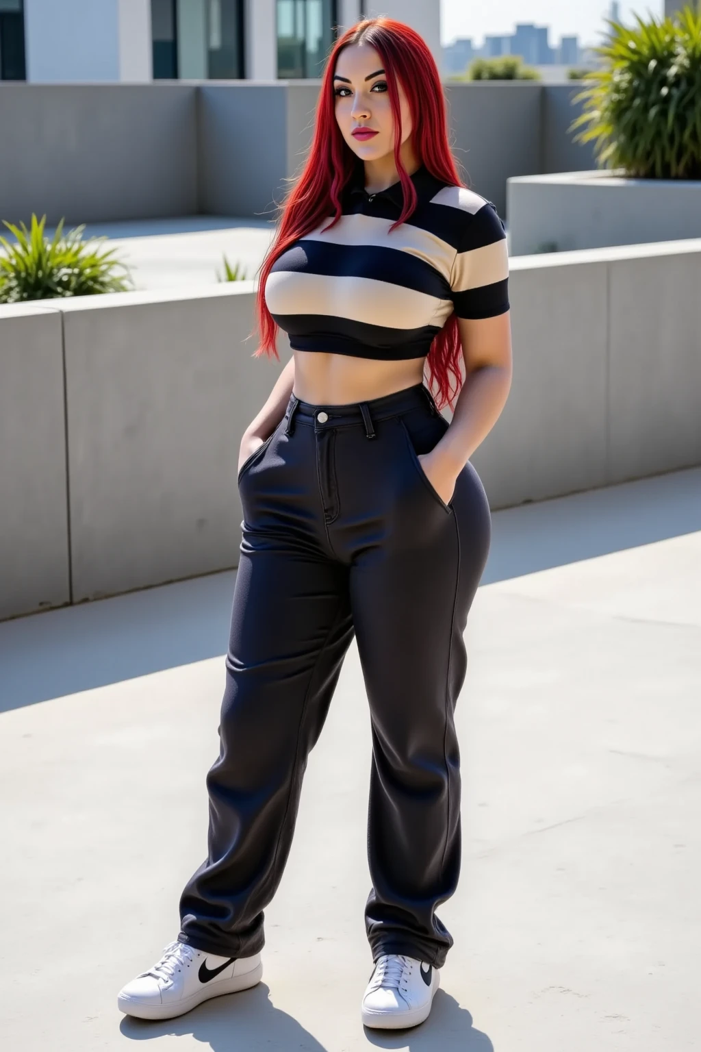 the best masterpiece, chubby hijab woman, beautiful Asian face, full breasts, wearing a checkered shirt, wearing sport leggings, walking in the city park, smiling sweetly, facial details, body details, ultra detailed, realistic quality, fullbody 