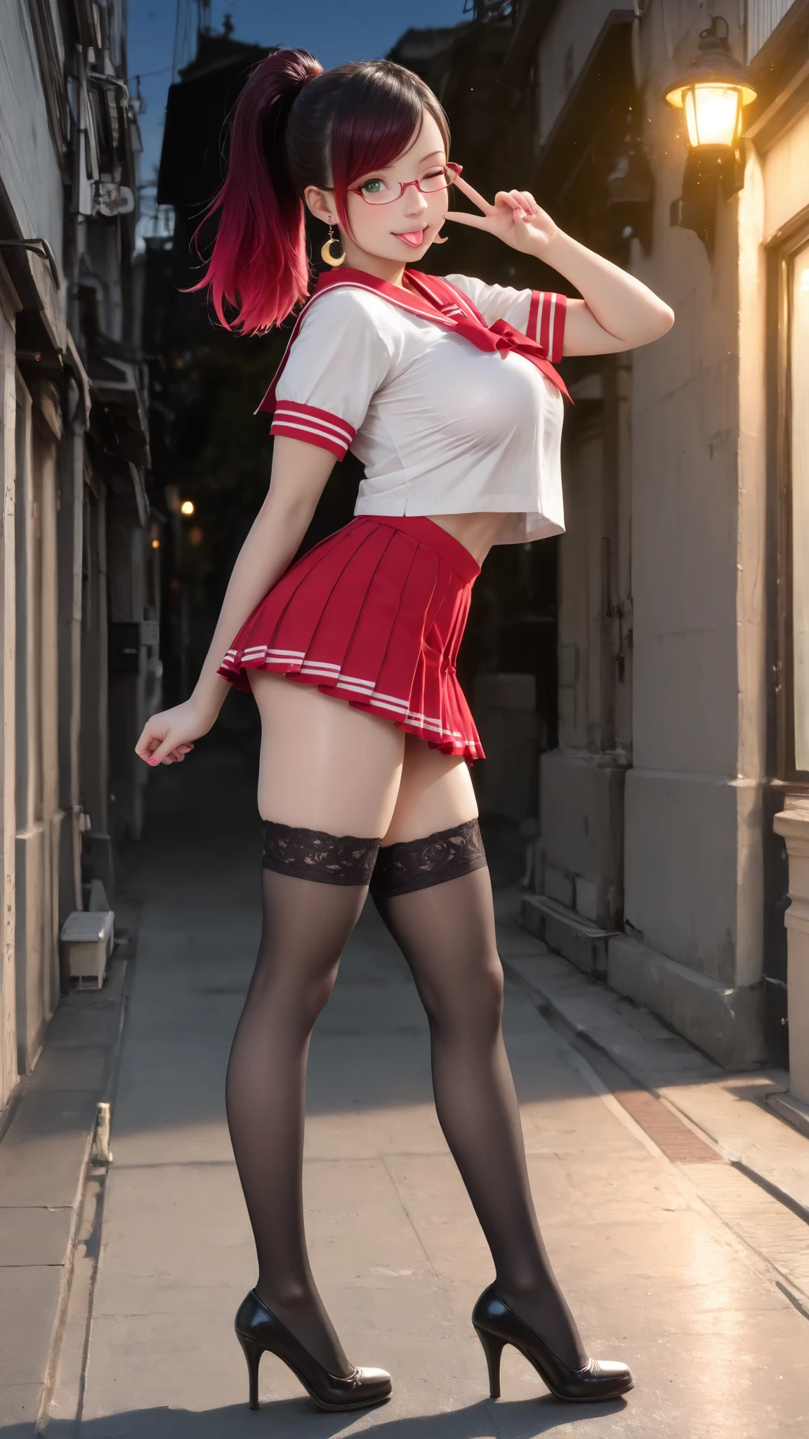 Little Red Riding Hood,(8K, RAW-Fotografie, Top quality, Meisterwerk:1.2),  Eine Frau、Japan im Alter von 18 Jahren,fullllbody.She carries a basket of apples,Kuchen und Wein{Filmischer Winkel、Weitwinkel、Teilen Sie den Bildschirm nicht、}（Realistische Skins 1.4）、（Little Red Riding Hood、Tragen Sie eine karmesinrote Kapuze）、（（（Rote Kapuzen、rotes Kleid、black legwear、High-Heels）））、（（（Im dunklen Wald、In einem tiefen, unheimlichen Wald　、Pechschwarze Nacht、Tiefer Nebel）））（（Spuren von Blutwischen aus dem Mund,,,,,,,,,,,,,,,,,,,,,、Rote Augen、Black and long nails））、50-mm-Objektiv、30mm Film、Weitwinkel、（lang、glatt behaart、）、（Ein dunkelhaariger、Die Stirn wird von einem Pony verdeckt、）、Schwarze Augen、shinny skin、nice delicate face、beautiful delicate eyes、｛winzige Brust、kleine Titten、muscular body、｝、sehr erotisch, upskirt scene