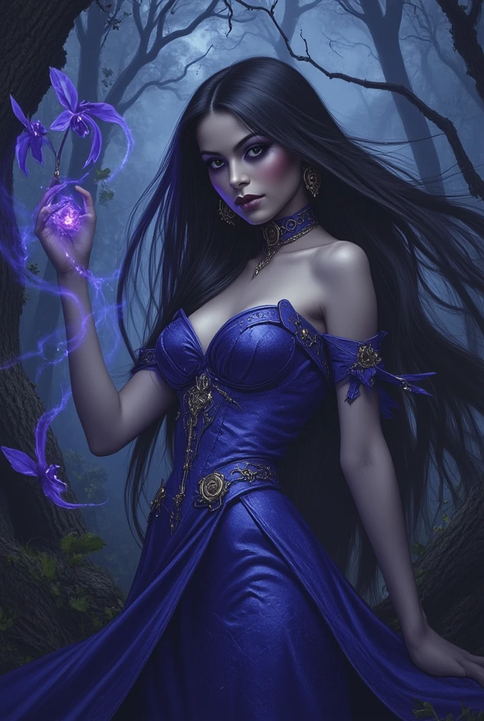 a woman in a black dress holding a purple orb, anime fantasy illustrations, fantasy art style, 2. 5 d cgi anime fantasy illustrations, a beautiful enchantress, beautiful necromancer girl, extremely detailed artistic germ, detailed fantasy art, High quality 8k detailed art, yoshitakka amano karol bak, beautiful enchantress