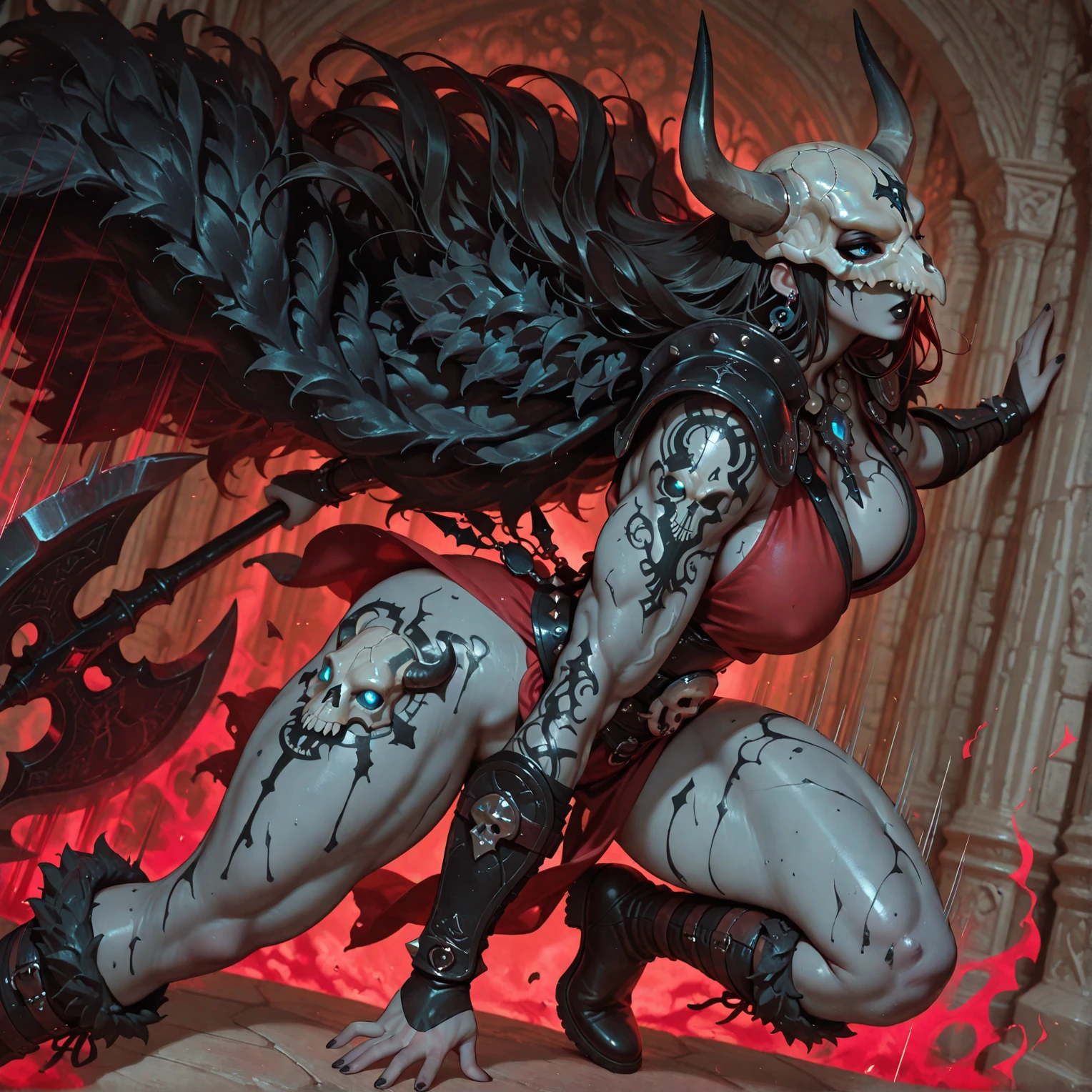 Illustration of a monster woman causing an earthquake、A devil that combines creepiness and beauty、Atrocious、cruel、offensive、brutality、(ruthless look:1.5)、Her skin resembles the color of the land、Body with formation pattern、Tectonic movements、
(From her hands radiated the energy that caused the earthquake:1.5)、(Cracked ground:1.6)、Crumbling buildings、
Destroyed cities and collapsed mountains々々Background、Its presence depicts fear and confusion。、Full body