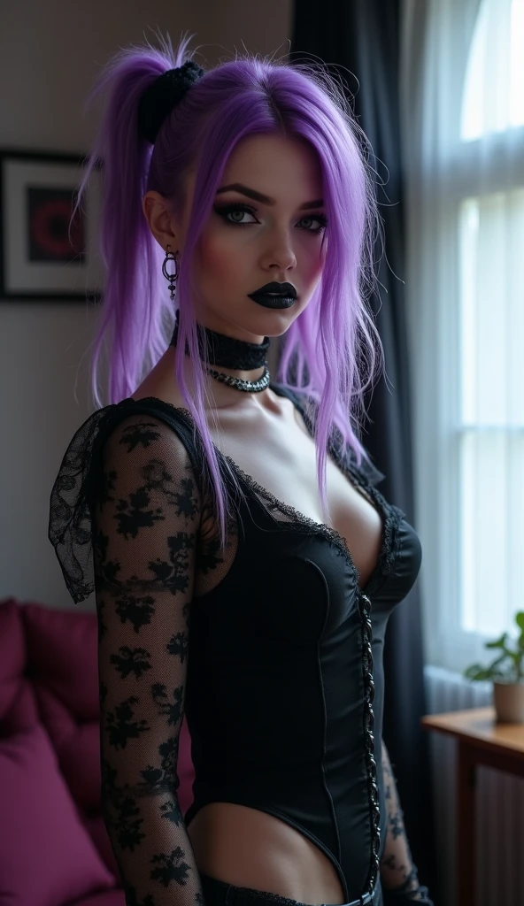 very beautiful woman, 13 years old, vigilante, pink dyed hair, Ropa de cuero sexy, senos grandes, Estilo cyberpunk, Detalles realistas, sexy, retrato, mal, Punk Rock, rebelde, sexy, Toma de cuerpo completo, tetas perfectas, NSFW, sex, lascivo, wet, BDSM, intercorse, 2 girls, touching, kissing, lick, rope, knot, hot, masturbate, Make eye contact with the camera, micro bikini, cleavage,、Los detalles del iris de la pupila son muy sorprendentes、Limbs without breakdowns、Adolescente blanca、Boca naturalmente cerrada、Areola natural、natural 、ojos fijos、cuerpo natural、Slightly baby face、rostro femenino、cuerpo femenino、con cara redonda、a small face、mejillas suaves、Looking at the camera、cuerpo completosbian、Destacamento、Rostro equilibrado、Estrabismo ligeramente interno、Freckles, Punk, punk make up, death metal makeup, maquillaje corrido