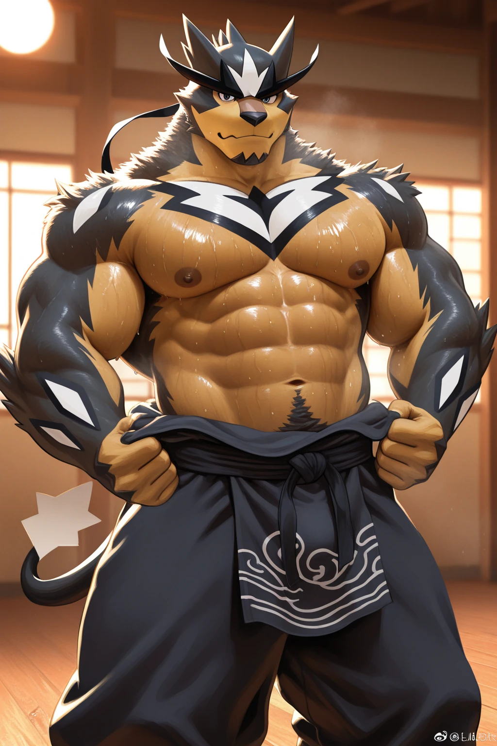 Shirtless, white tiger, 1 boy, solo, light-white fur, white fur, black beard, anthro (white tiger), male, old-aged, white body, white belly, tail, muscular, jockstrap, lay on floor, open leg, show ass hole, high quality, super detail, 1080P, high quality, best quality, 8k, super detail, 16k, highres, HD, 16k, highres, HD