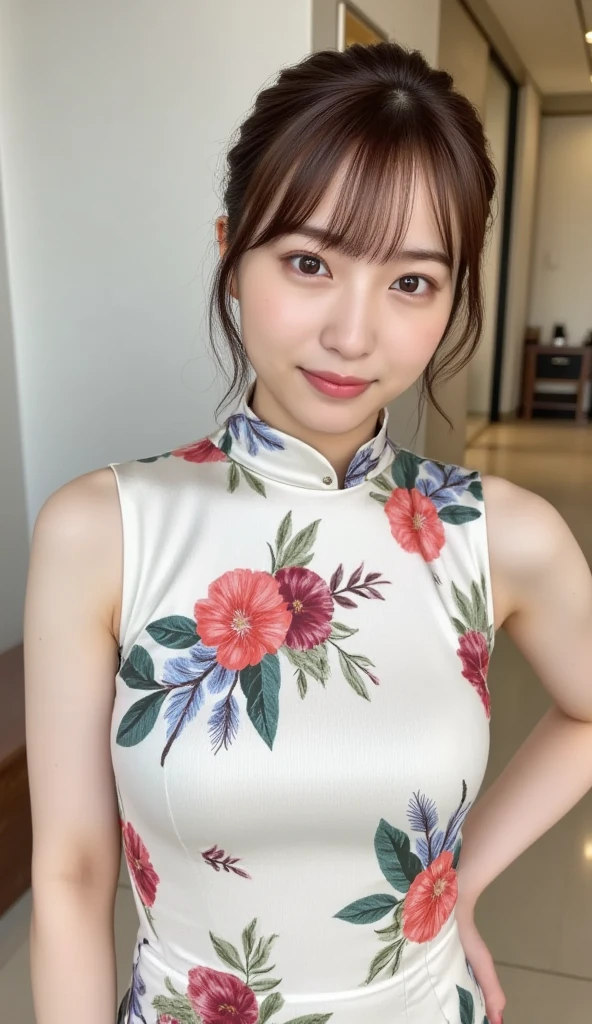 (masterpiece:1.3, top-quality, ultra high res, ultra detailed), (realistic, photorealistic:1.2), beautiful illustration, perfect lighting, natural lighting, colorful, depth of fields, , 
beautiful detailed hair, beautiful detailed face, beautiful detailed eyes, beautiful clavicle, beautiful body, beautiful chest, heavy chest, beautiful thigh, beautiful legs, beautiful fingers, shiny skin, 
looking at viewer, 1 girl, japanese, 22 years old, (perfect , anatomically correct, super detailed skin), cute and symmetrical face, babyface, perfect face, perfect eyes, perfect fingers,
(short bob hair, straight hair, hair slicked back:1.6, blue hair), parted bangs, dark purple eyes, big eyes, drooping eyes, long eyelashes, faint lips, ((saggy breasts), Don't expose it,  thighs), outstanding style, 
(detailed cloth texture, break, sleeveless collared polo shirt, tight skirt, black apron), break, 
(beautiful scenery), ((behind flower shop:1.5)), standing, ((hold a big bouquet:1.2)), (parted lips), 