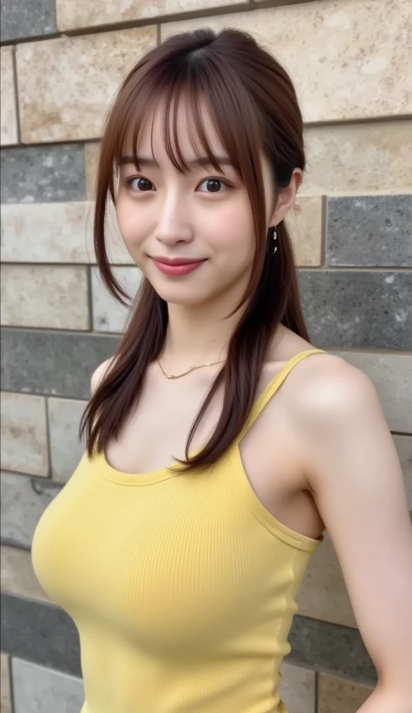 Ultra-realistic), (An illustration), (High resolution), (8k), (Very detailed), (最高のAn illustration),(Raw photo, Best Quality), (Realism, Photorealistic:1.4), Mastepiece, Very delicate and beautiful, Extremely detailed, 2k wallpaper, amazing, Fine details, Very detailedなCGユニティ8kの壁紙, Super detailed, High resolution, Beautiful detailed girl, Very detailedな目と顔, Beautiful detailed nose, Beautiful detailed eyes,Cinematic Lighting,Perfect Anatomy,Perfect promotion,(A shy smile, Beautiful Face), ((Perfect Legs, Perfect legs, Perfect hands, Perfect hands指, Perfect Arms, A shy smile, The mouth is perfect)), Looking straight at the camera, Bangs and ear bangs、necklace、 (((Cute Japanese girl wearing white shorts)))、 (((A beautiful 20 year old Japanese girl wearing a yellow sleeveless sweater))), (((H cup big breasts)))、(((Bursting Busty!!!!!!!!!))) (((Huge boobs!!!!)))、((Huge breasts))、(((Attractive big breasts!!!!!!))), ((((Full body writing)))), ((((Short twin tail hairstyle)))), ((Solo Photo)), ((Black Hair)), ((((Beautiful smile)))), (Slender body), ((Standing indoors in a seductive pose)), ((Emphasis on cleavage)), (((Sexy pose)))