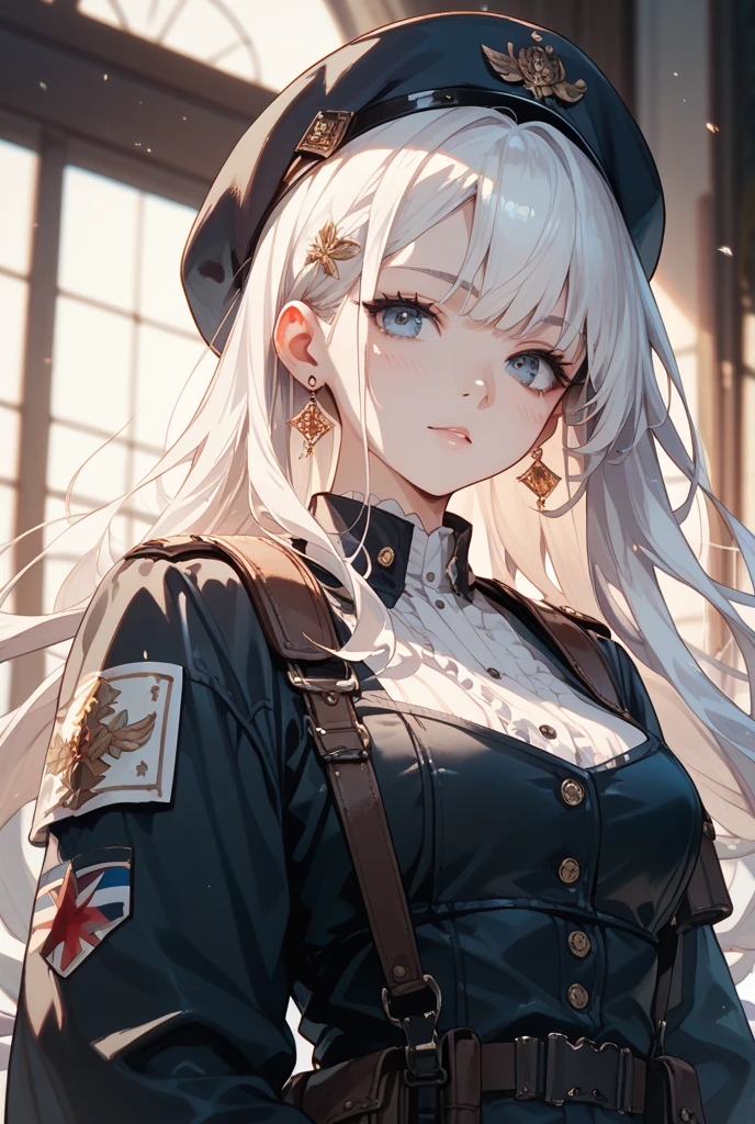 Mommy huge messy white hair with very big and huge breasts wearing tactical uniform scarf round trucker hat very beautiful and very nice detailed