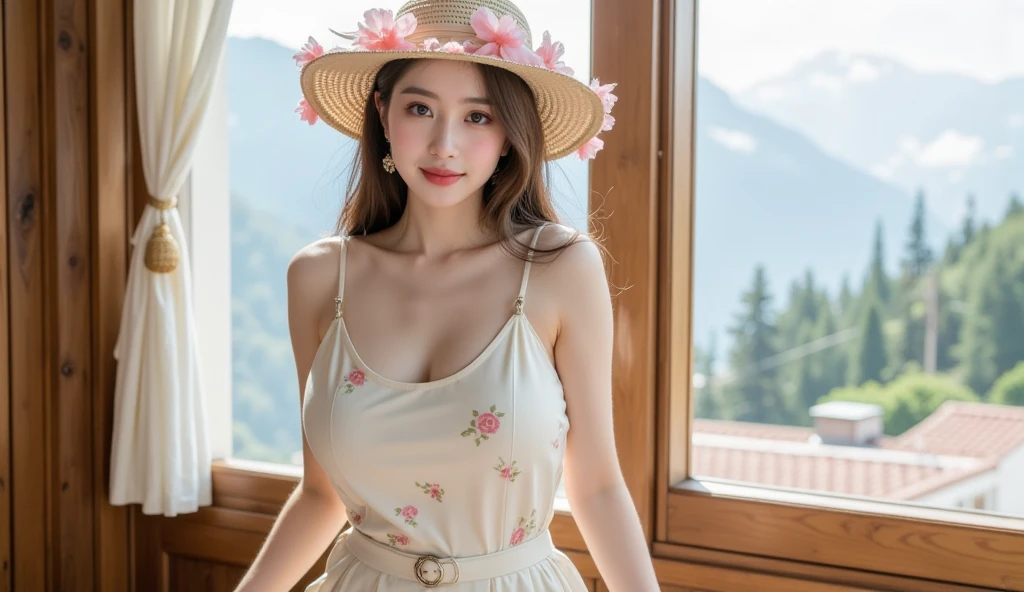 (masterpiece、Highest quality、Highest quality、Official Art、beautifully、beautiful:1.2)、(One Girl:1.3)、A kind smile、Very detailed、(big droopy、Saggy breasts、big saggy breasts:1.1)、(colorful:1.1)(Floral:1.3)、Most detailed、(Tangled:1.2)、beautiful顔、Detailed face、Perfect Proportions、big 、big breasts and small waist、big Ass、Crotch gap、Thick and tight、(Dynamic pose)、(The high and steep mountains of Zhangjiajie々々々々々々々々々, China々Brushstrokes depicting a hazy landscape:1.3)、(China風の精巧な刺繍が施された小さな三角のマイクロビキニ:1.2)、(Glowing Skin)、(Garter Stockings)、(Earrings:1.4)、
