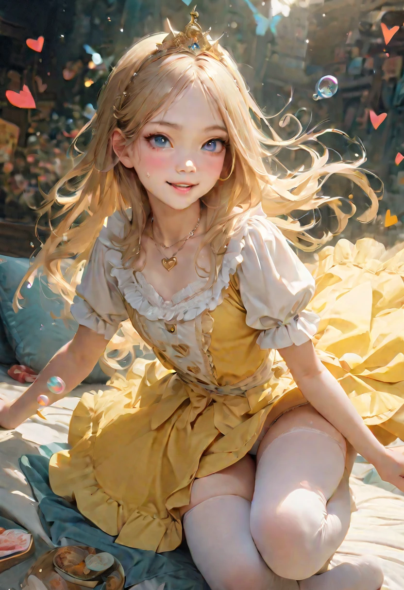 Painting by Jean - Baptiste Monge with the image of a girl, dressed in a yellow dress, holding a diamond in her hands, , Jean - Baptiste-realistic --ar 2: 3 --testp -optimistic;