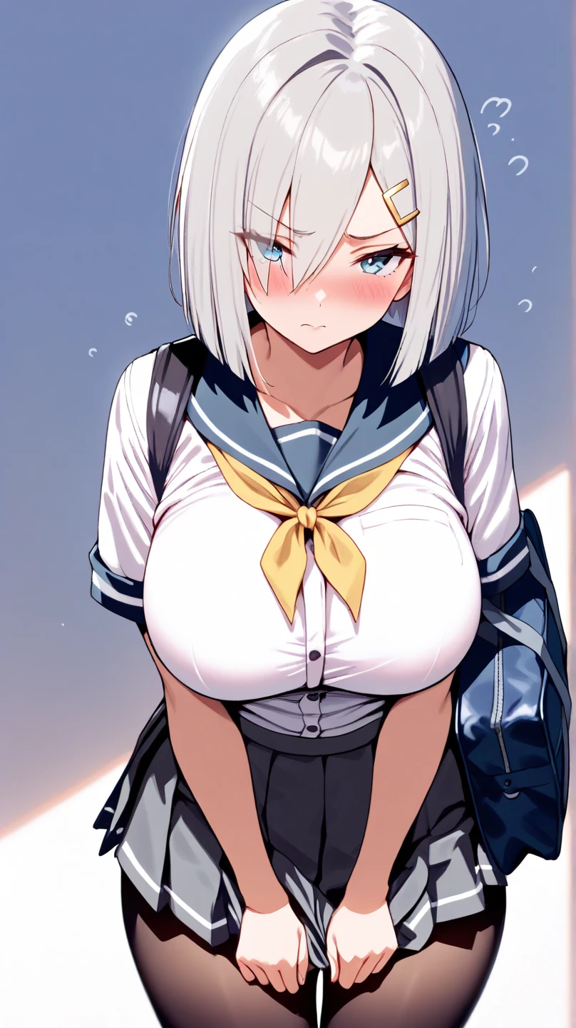 highest quality, Super detailed, masterpiece, Ultra-high resolution, 8k, Ridiculous, Cowboy Shooting, Focus on the girl, Embarrassing, blush, Lovely, With tears in her eyes and her mouth open, drooling, (arms behind head), (wariza),Classroom Background, (1girl, shimakaze \(kancolle\), kantai collection), (medium breasts), (sagging breasts),(huge nipples), Black knee socks,Thighs,Waistline, (high angle shot)