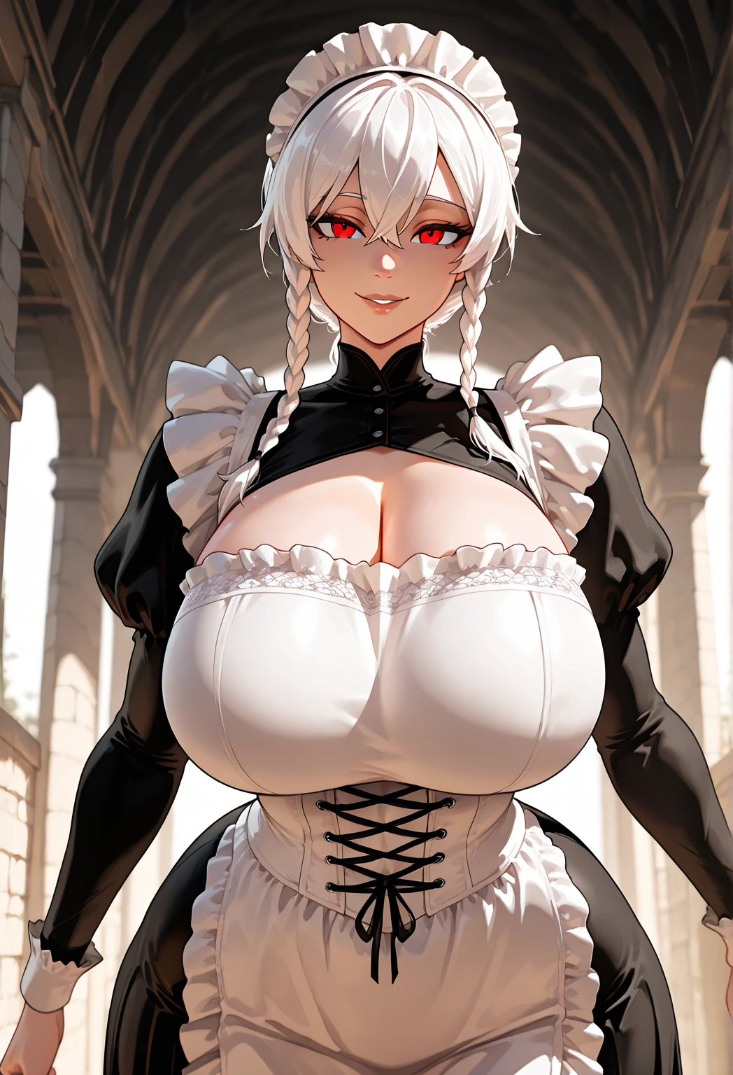 8K, high quality, Hyper realistic super detailed sexy, 2b, short hair,puffy sleeves, long sleeves, (detailed lighting, extremely detailed skin, extremely detailed hair, shadows, 8k), white hair, looking at viewer, (High Key Lighting); (Grinning smile) ,(((blush))))), thick lines, , jewelry, large_breasts, huge breasts, sagging breast,,mature woman,wet, , wearing towel, entrance, garden, upper body,
