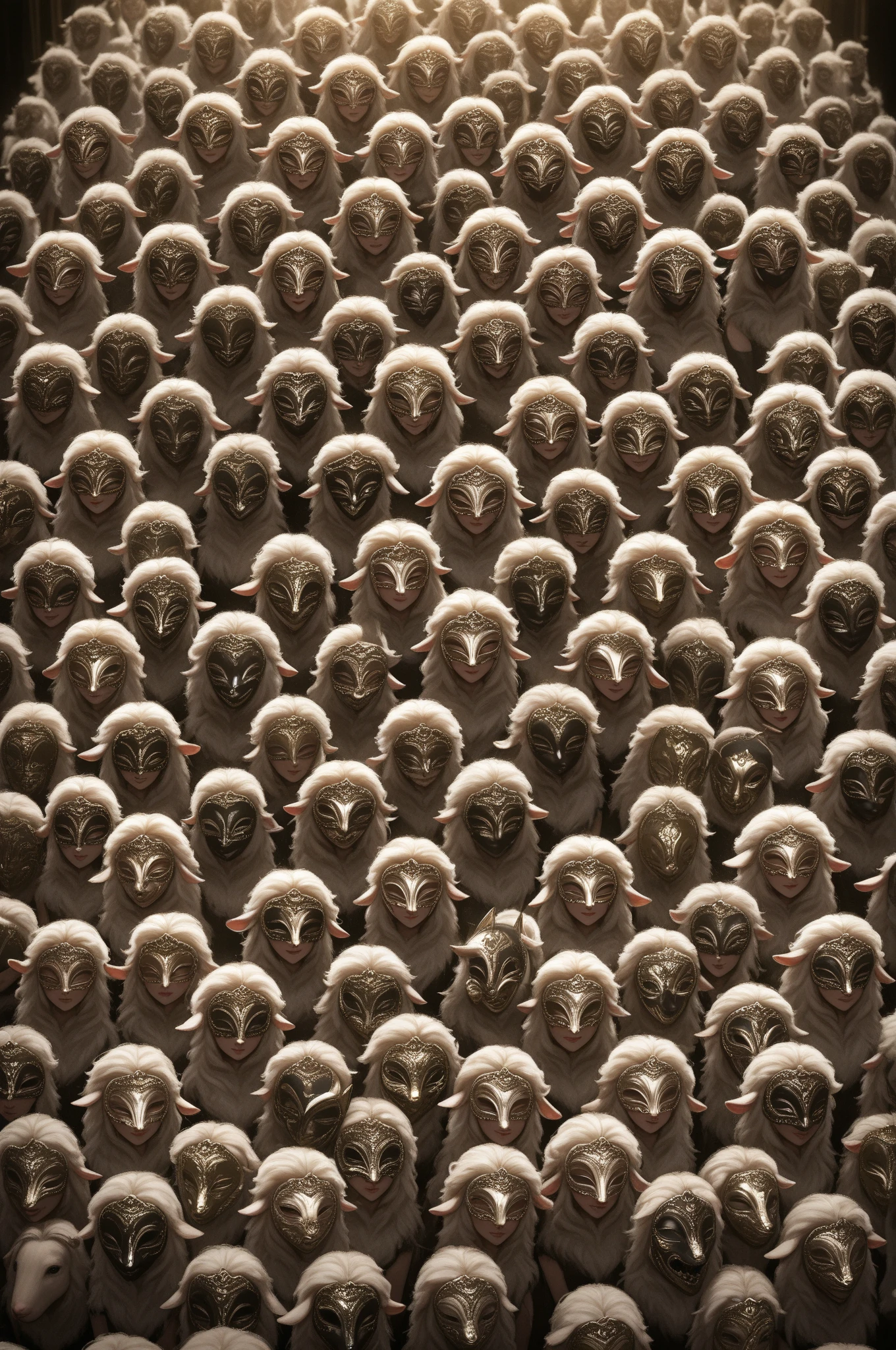 (massive crowd of people filling the frame, thousands of faces, shoulders and bodies, tightly packed, gazes upward),(realistic, high-resolution:1.2), (bright white sky, white ground),(bird's-eye view)