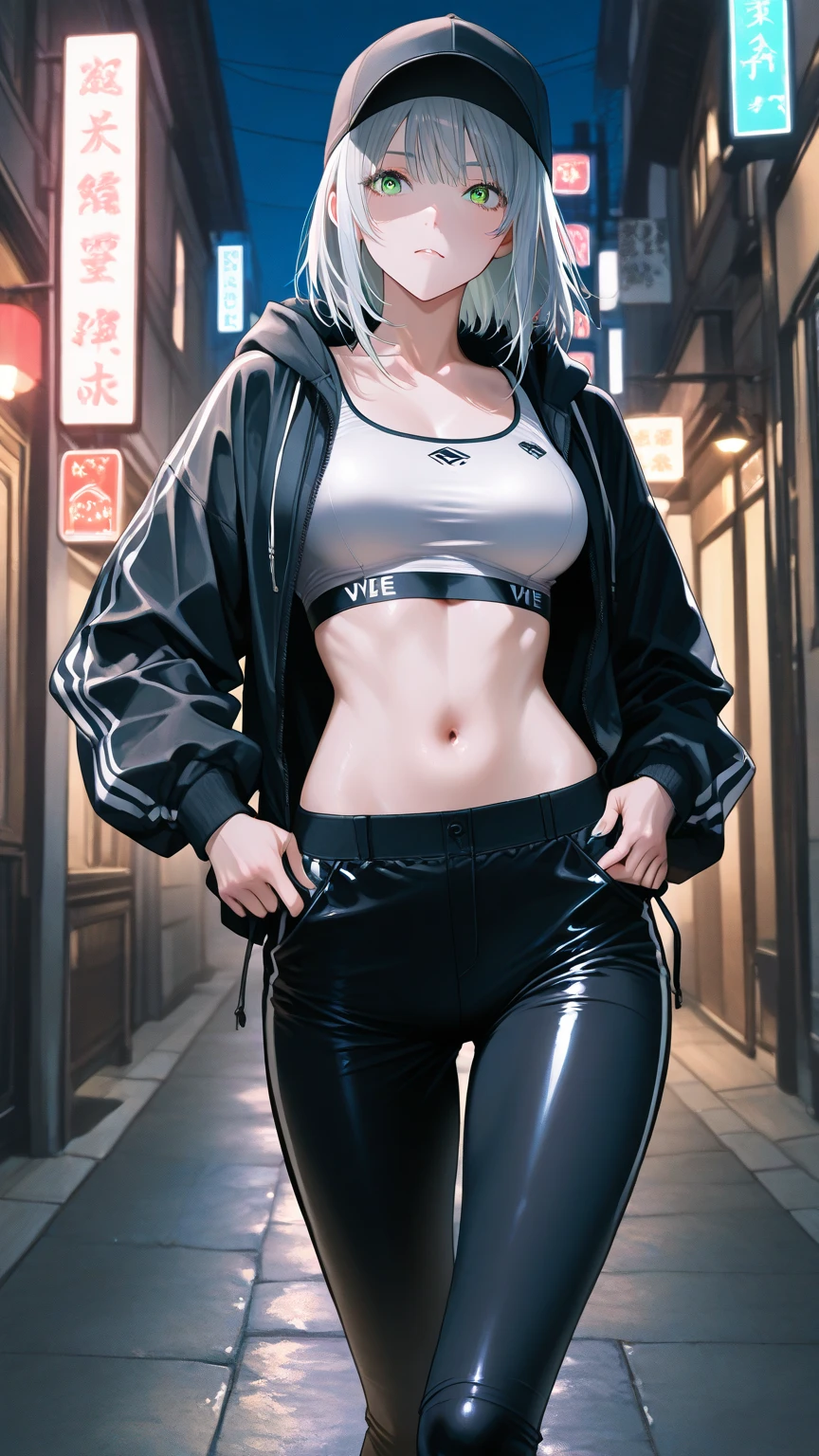 ((masterpiece, Best of quality, Highest image quality, high resolution, Reality, RAW photos, 8K)), Ultra wide angle, girl, (Lower Bust:1.4),Big sagging breasts、(Smile:1.5),Colored undercoat,Long grey hair:1.5,Disheveled long hair:1.35,Black long hair,Complex of hairstyle,(((neon_Pink_With eyes:1.3))),Complexity of eyes,Beautiful and delicate eyes,Symmetrical eyes)),(Lower abdomen,Willow Waist,Wide hips,Athlete physique detailed subject), Cute of big breasts,of,((((Cropped Hoodie,)))), (Dynamic poses:1.0),Just focus,Embarrassing,(Centrally located,Scale to Fit,Rule of Thirds), Neon lights are particularly eye-catching, very bright neon light,at night, starry night, universe, Art Photography,(Photo by sldr),high resolution, Focus, (Realistic of artwork:1.37),(extremely detaildof CG unified 8k wallpapers),((Synthwave Background Theme)),(((Bright colors))),complex,(complexof background),(tmasterpiece),(Best of quality),Itof a perfect face,Perfection of facial details,Realistic face,Live photos,Analog style,((Complexity of details)),(((Actual))),