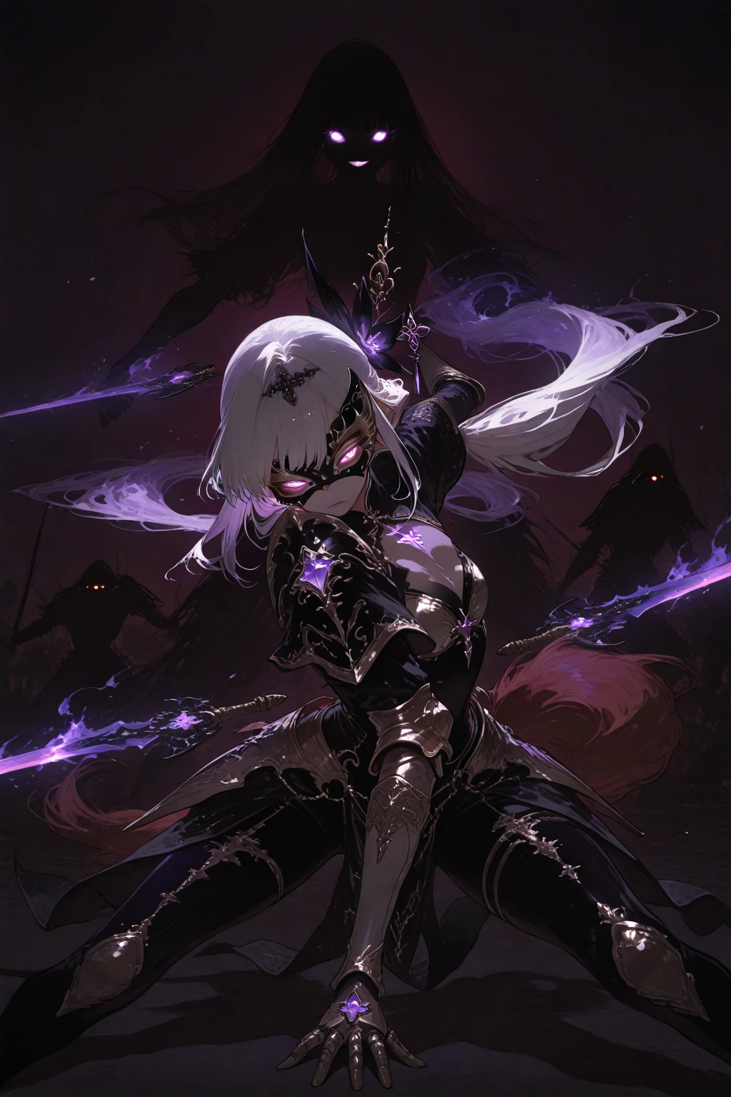 Nice Alluring female drow knight, She wears an ornate horned crown, Mythology theme, fantasy themed, purple skin, light long white hair, red eye, one cup size extremely small breasts, Inside A magical dark bioluminescent mushroom forest, Barely dressed, Gothic Bikini Armor with Spikes, Nice D&d Character portrait, Nice Fantasy, Detailed, digital art, extreme detail, polished, Nice, Hyperdetailed, complicated, well thought out, Carefully, Anime Figure, Detailed, Anime face, keen focus, unreal engine, 3D rendered, volumetric lightning, reflections, glittering, digitale Illustration, sensual pose, Suggestive pose, Full body shot, small perky breasts, anatomically correct 💖❤💕💋❣