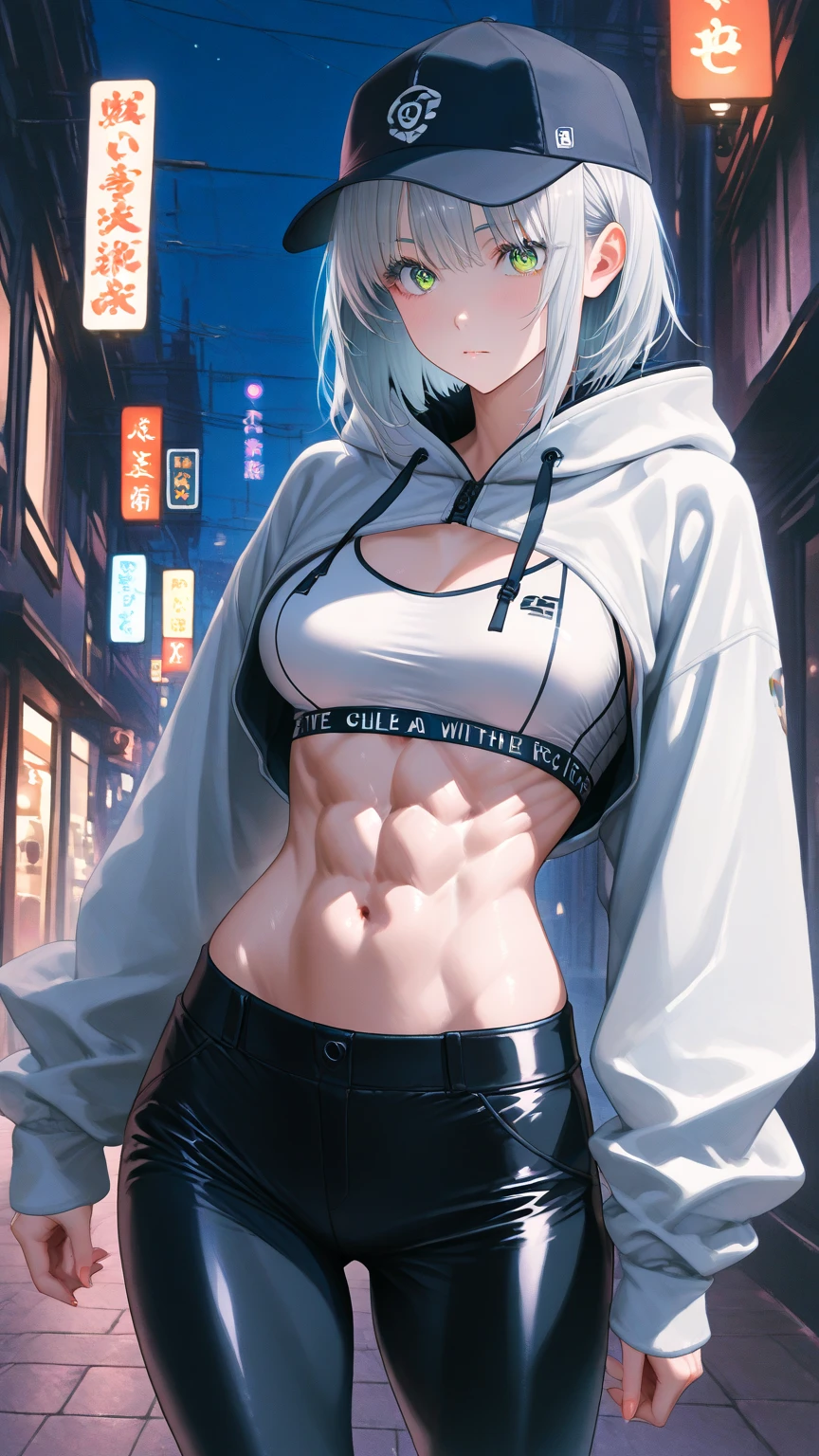 Small, slender, sports bra, ribs, fair skin, wetness, standing up, crying
