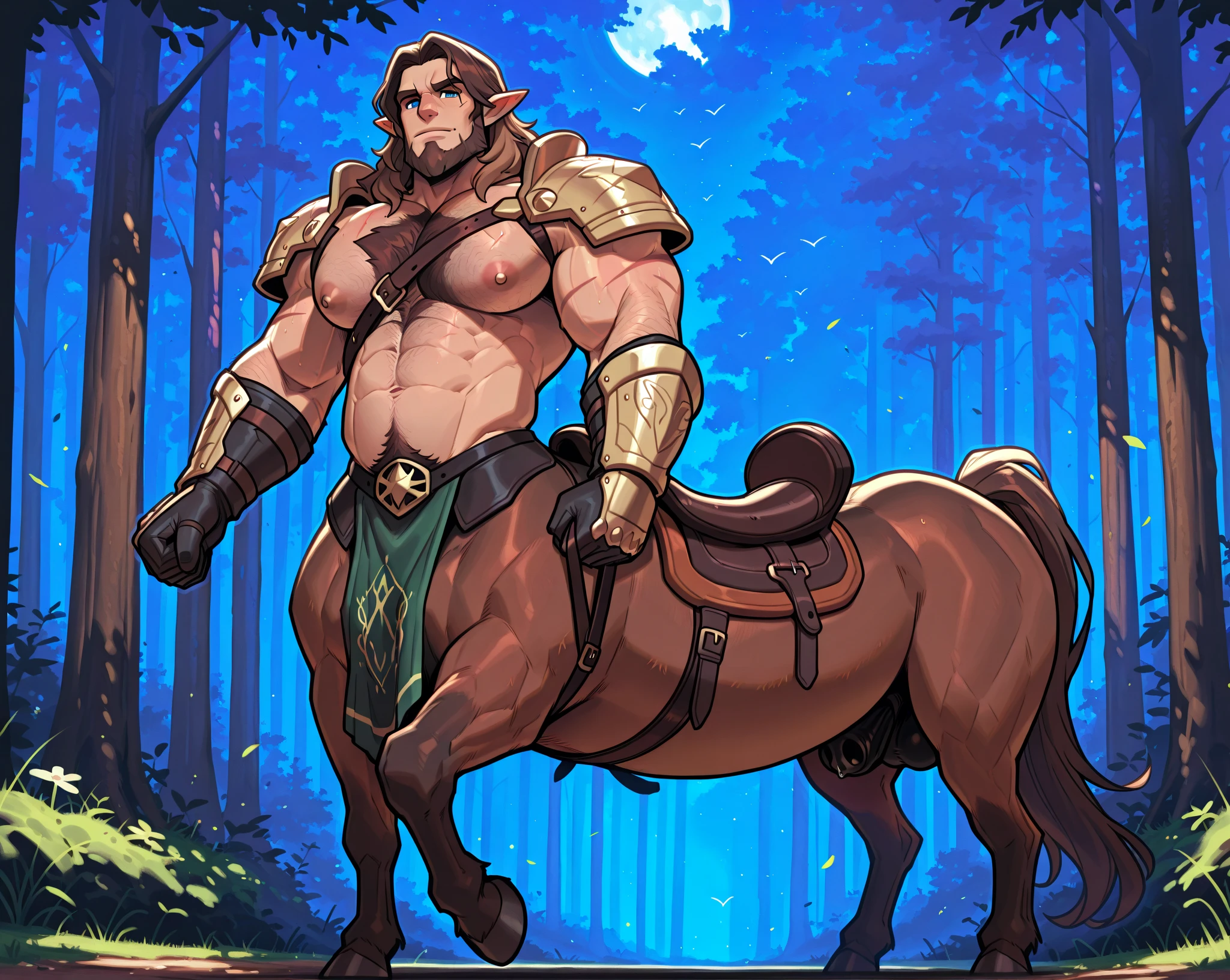 (Green short hair), (((male centaur))), ((bodybuilder)), ((very muscular)), ((broad chest)), ((thick pectorals)), abs, small waist, ((big biceps)), ((large penis)), ((glans)), ((testicles)), ((nipple piercings)), (((tropical forest))), (((nepenthes))), orchids, tending, caring, collecting, (veiny horse penis:1.0), black horse, centorea shianus, extra arms, ExtraArms