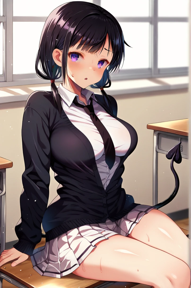 Obra maestra, La mejor calidad, 1girl, ((Mirando al espectador)), Cabello lila, purple eyes, Cabello largo, Ahoge, school sportwear, 163cm, pelo entre los ojos, senos grandes, young, 16 years, maduro, gafas, solamente, only one, They are smiling, Orejas de gato, Cola de gato, colmillo, Catgirl, Orejas de animales, half naked, big boobs, naked boobs, erotic, pezones erectos, delgada, moe, small, bent over