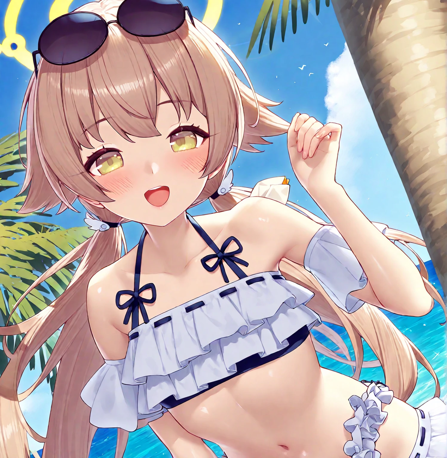 make a bunny girl having sex with a man on the beach dressed in a bikini
