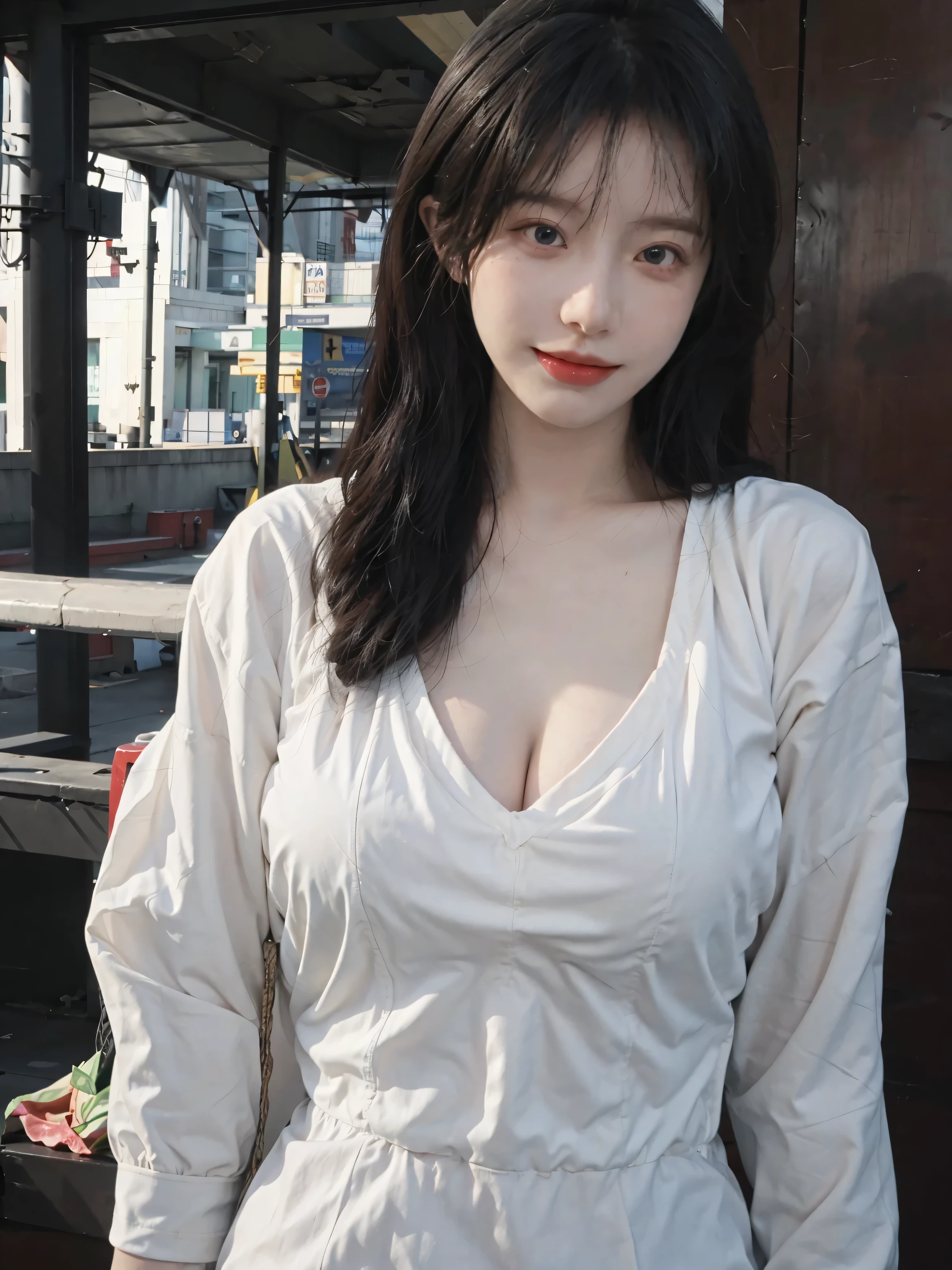 Best Quality, Masterpiece, Ultra High Resolution, (Realistic: 1.4), 1 Girl, Sexy, (Campus: 1.2), (Big Breast: 1.3), (Upper Body: 1.4)