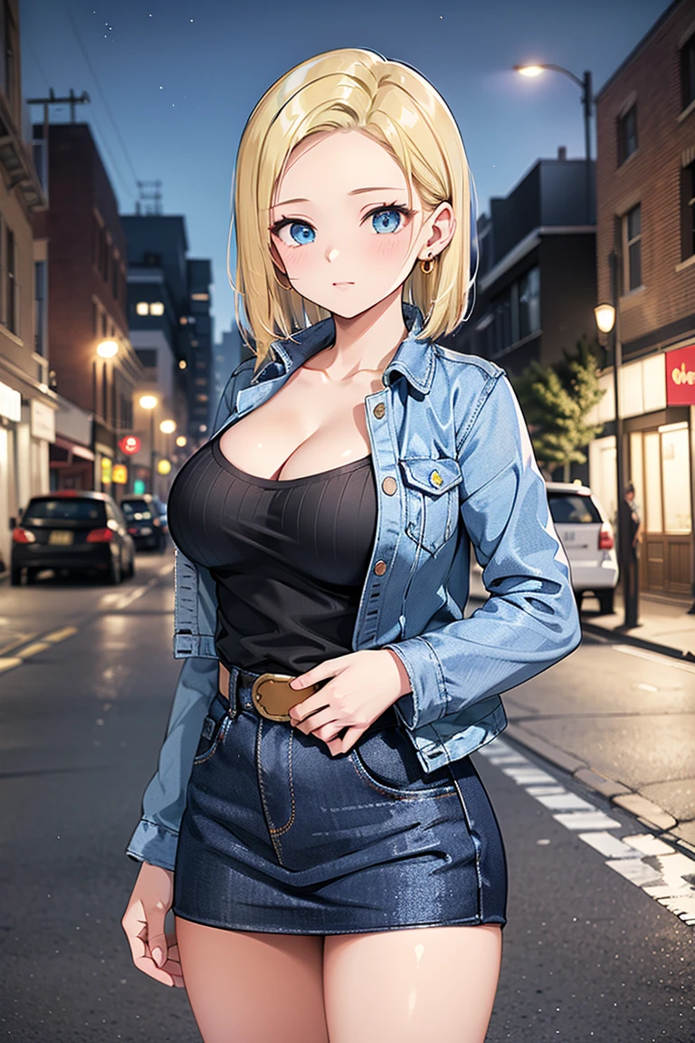 Good anatomy, Masterpiece, Best quality, 4K, 8K, Professional photography, Soft light, Sharp focus, street corner, road，traffic light，Signage，1 girl, Leaning on street signs, eventide，Briefcase in both hands，The breeze blows through，falling leaf，Blonde hair, white button-down blouse, Blonde hair, Bank spin-offs, Detailed face+Brown eyes, Smile, closedlips, Beauty mole，lipstick, necklace, huge tit，