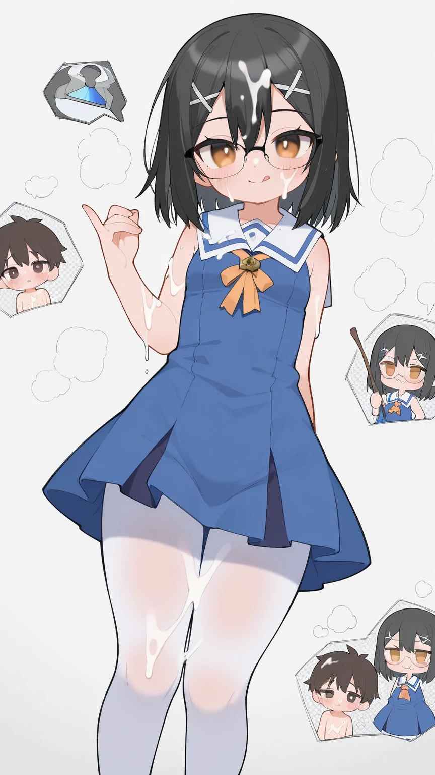 Completely naked,One woman,Hime cut,Deformed characters,Completely nakedで校庭に立つ女性,Japanese schoolgirl,loose socks,loafers,Long scarf,4 heads,Flat Chest