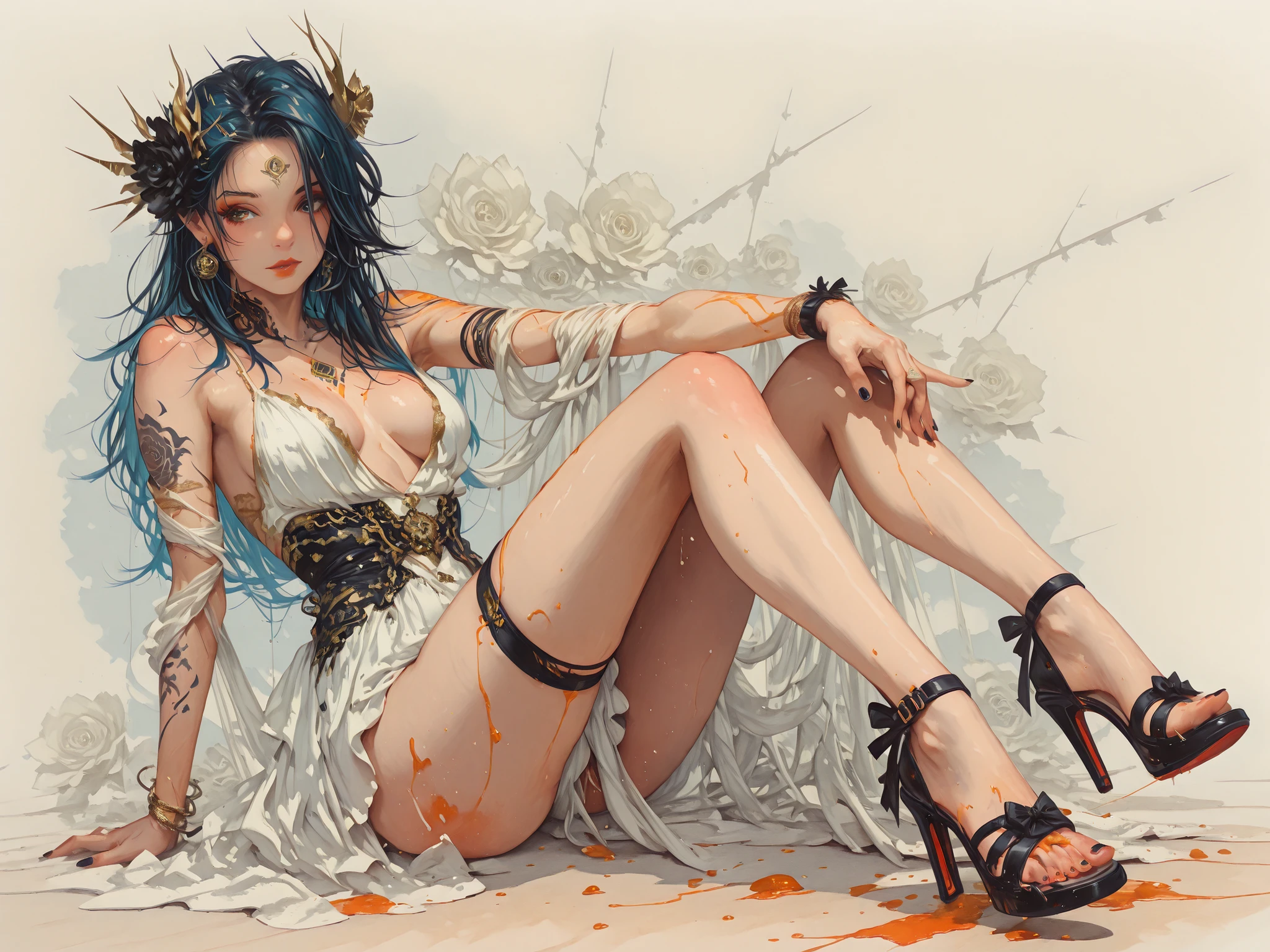 oil and watercolor painting,BV-Illu,cagedheels,open toe cagedheels,strappy heels,tattooedgirl,oil and watercolor painting,Ma_visVamp,