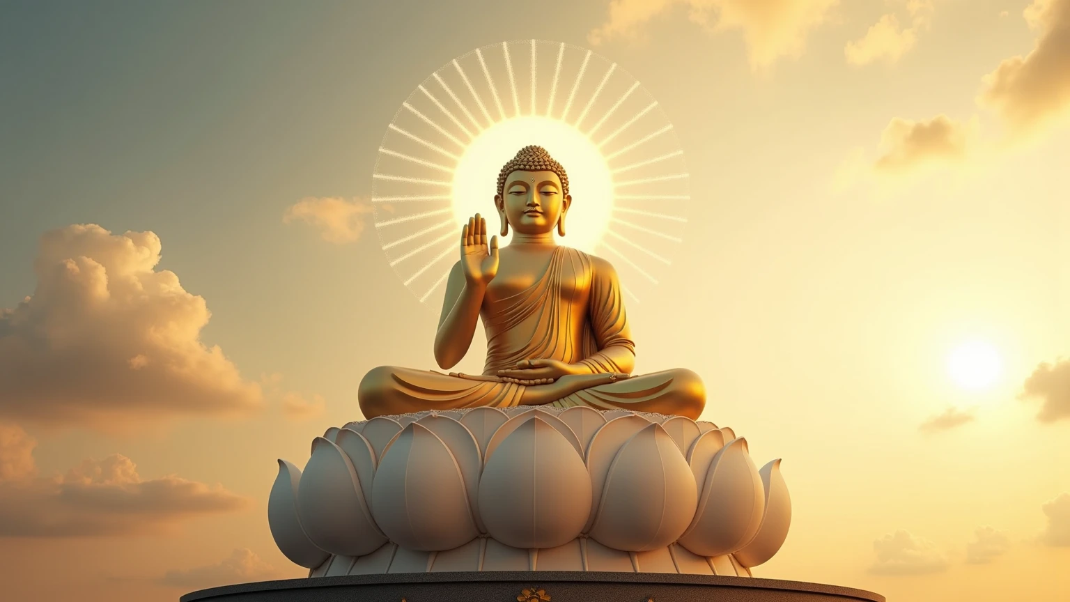 Statue of Man Arafeld sitting on rock in sky background, Buddhism, a Buddhist Buddha, Buddha, Buddhist, Beautiful image, buddhist architecture, buddhist art, Wonderful, A beautiful, Peaceful, samsara, peace, large view, sculpture made of gold, an beautiful, 4 0 9 6, bodhisattva, full - view, peace,Mogao Grottoes, Buddha, Buddhist, a Buddhist Buddha, buddhist architecture, Buddhism, Ancient Chinese architecture, buddhist art, intricate stone carvings, highly detailed carvings, stone carvings, huge statues, giant clay statue, large stone statues of heroes, photograph taken in 2 0 2 0, The stonework,Copper-colored face,Copper,Copper-colored facial skin,Copper-colored facial fullness, peaceful expression,Realphotos,8K quality,hyper HD
