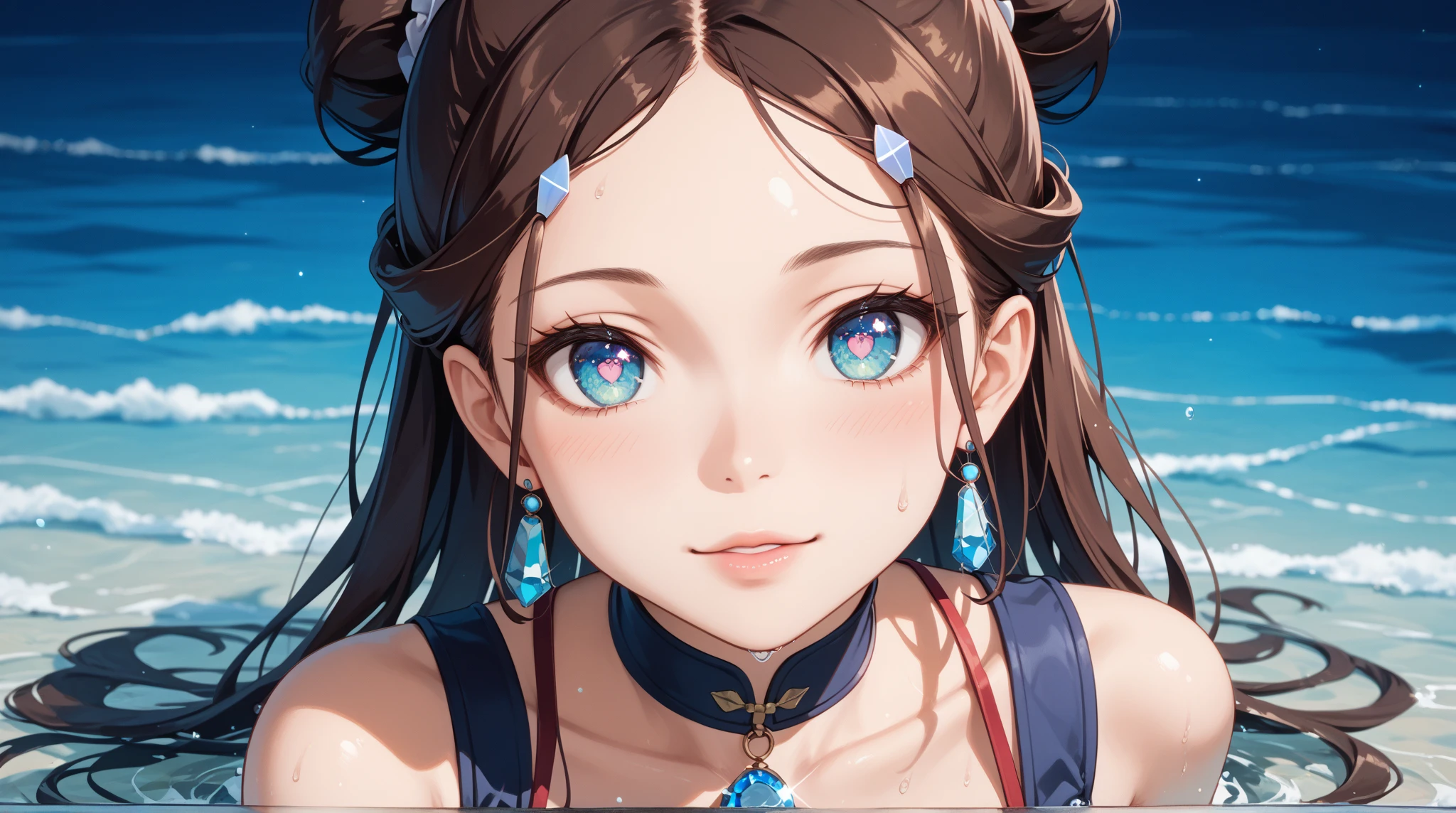 (Masterpiece, top quality, super detailed CG, ultra detailed beautiful face and eyes,super detailed, intricate details:1.2), 8k wallpapers, elaborate features, (1 person, solo:1.4)perfect cartoon illustration, (1 person, solo:1.4), 1 girl, night pool, swimwear, (full body illustration:1.5)