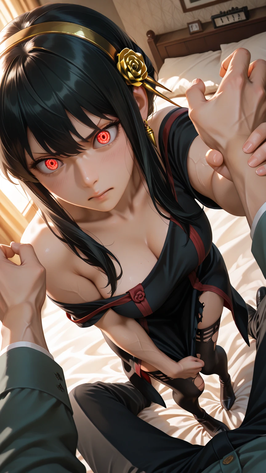 best quality, masterpiece, highly detailed,1girl, ((rose)), (vine), cage, bandage, red rope, (detail light), falling rose petals, Boa Hancock, , (masterpiece:1.5), Detailed Photo, Smiling, Sexy, (8K, Best Quality: 1.4), (1girl), Beautiful Face, (anime realistic Face), (Black Hair, long Hair: 1.3), Beautiful Hairstyle, Realistic eyes, beautiful detail eyes, (white skin), beautiful skin, absurd, attractive, ultra high resolution, ultra realistic, high definition, golden ratio, (sexually aroused:1.5), Pinkish white skin, cool white light, sexy pose, Beautiful , white background, pink soft white light, Wear a white dress, sexy, black lace bra, (zombie girl:1.4), (breeding:1.6), (cute dead girl:1.5), (deadly eyes:1.8), (Eyes without sparkle1.7), pale skin, dead body, no life, (lifeless:1.5), (Wounds on the body:1.6), (dribbling:1.5), (red blood on body:1.3), (Bruise on the body:1.4), (nsfw:1.2