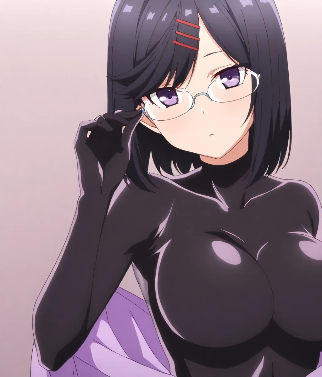 Made, absurderes, Hinata\(Boruto\), 1girll, Solo,Mature female, view the viewer,Perfectcomposition, Detailed lips, big breast, Beautiful face, body propotion, Blush, (Pink lips), Long hair, Purple eyes, Soft gaze, Sad smile, Super realistic, Detailed, photoshoot, Realistick faces and bodies，（Wear a full-body fur coat，Wearing a black skinny leather jacket，Teaching whip in hand，Whip in hand，Wearing a rabbit tail），（perspire，Sweat a lot，Blushlush，Be red in the face，I had a lot of sweat on my face，Blushlush），（Bigboobs），In luxury hotels，Stand by the bed，Enchanting pose，Wears black glasses