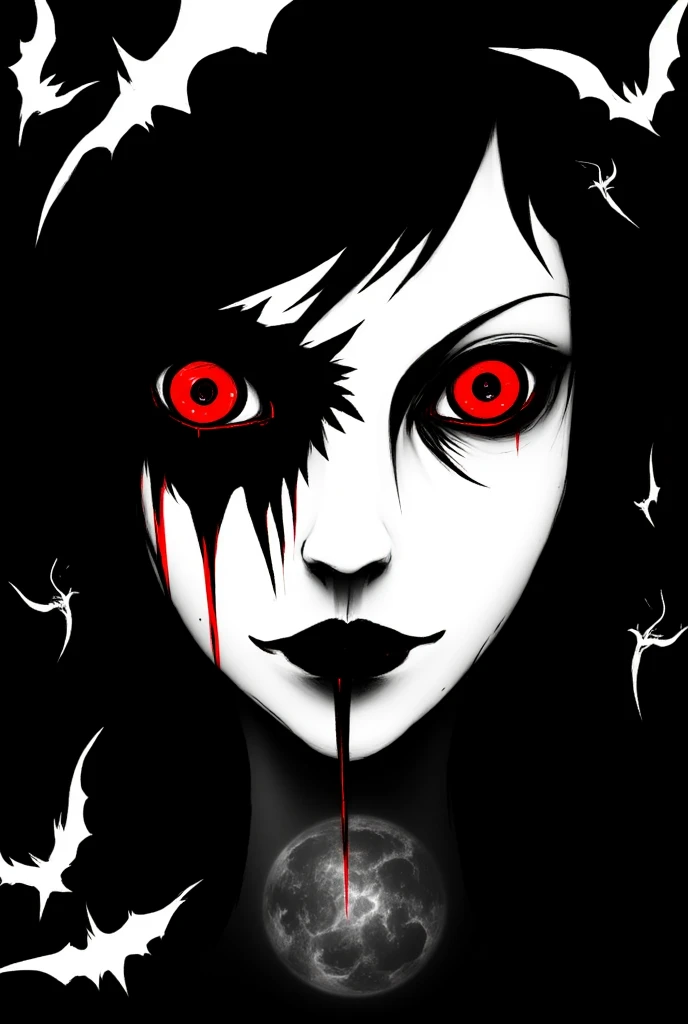 Satou Matsuzaka, creepy portrait, girl, 1girl, Happy Sugar Life, 2009 art style, horror, unsettling expression, dark atmosphere, vintage colors, horror anime, horror manga, sinister, eerie, 2009 horror aesthetics, creepy vibe, retro horror, unsettling, distressed art, disturbing artwork, unsettling portrayal, (bloodstained), (glowing eyes), (red eyes), (blood), (bloodstained), (glowing eyes), (red eyes).