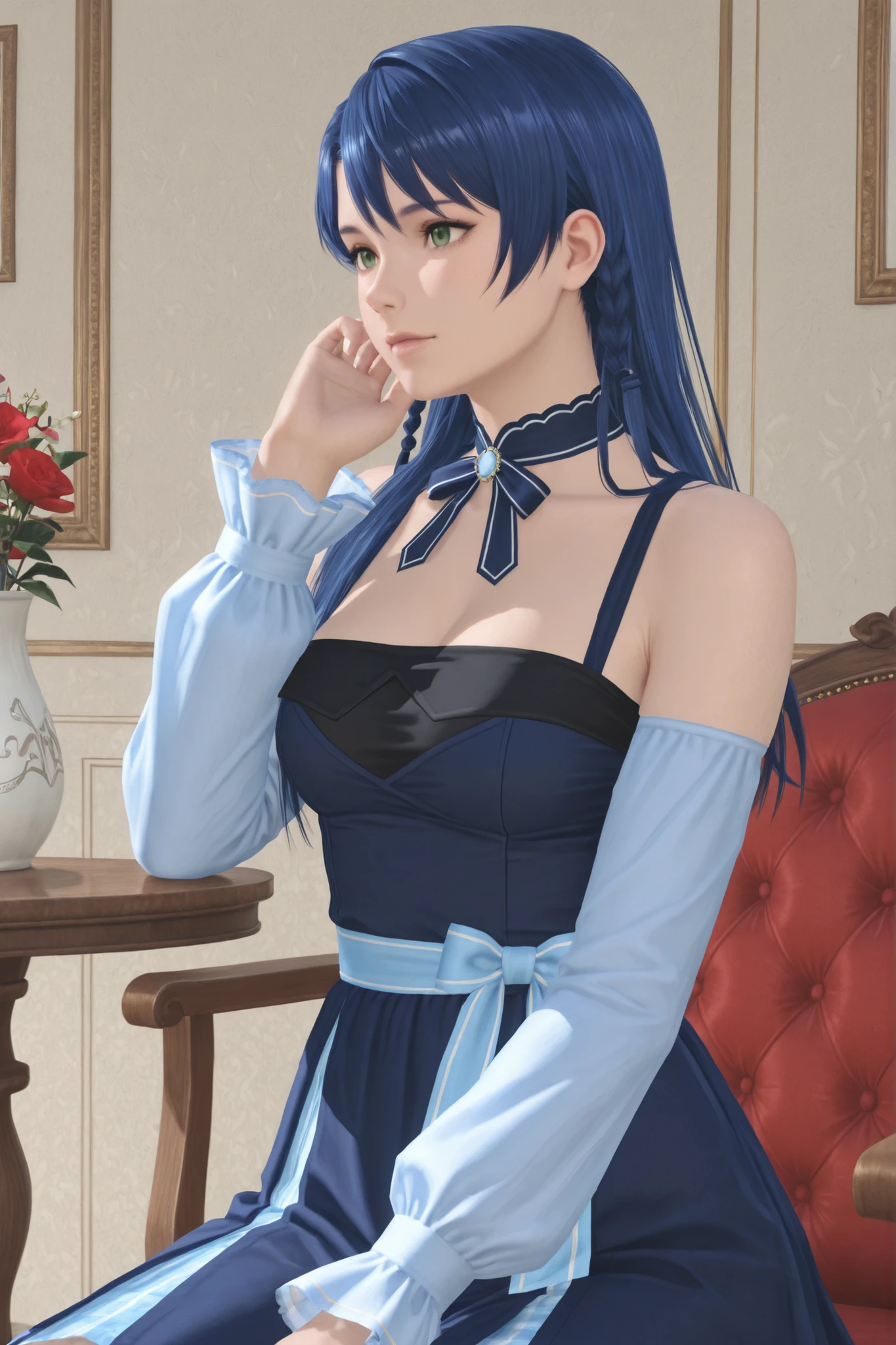 lobelia \(doax vv\),blue hair,green eyes,