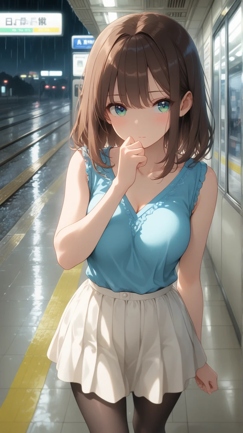 ((best quality)), ((Meisterwerk)), (Detailliert), Perfektes Gesicht
nature of human anime style scene tokyo traine ride romantic night ride kinda vibe running off with the love of your life studio ghibili feel type vibe drake type beat kinda thing. woman with bangs and blue piercing eyes. short brown hair with bangs