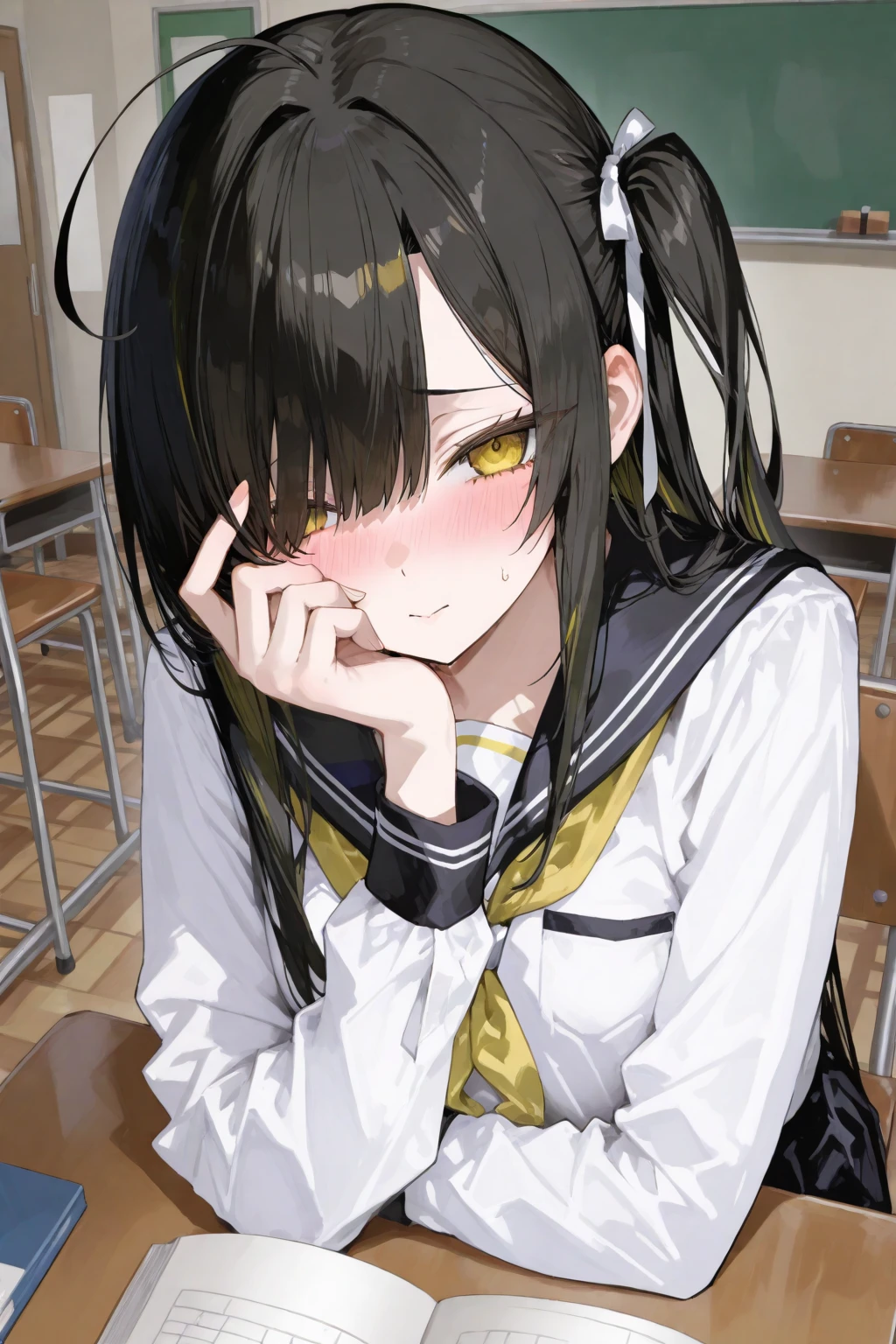masterpiece, top-quality, Detailed details, Detailed landscapes, beatiful lights, Beautiful Shadows, 1girl in, 18year old,Tearful eyes,troubled look,a miniskirt.School uniform,look up to, detailed skin textures, Tyndall effect,sit on a bench,cross one's legs,