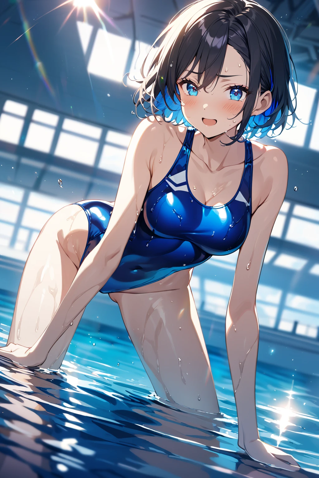 top-quality、Full limbs、complete fingers、Slender beauty、1 persons、Sukusui、white school swim suit、ssmile、bob cuts、Bery short hair、hime-cut