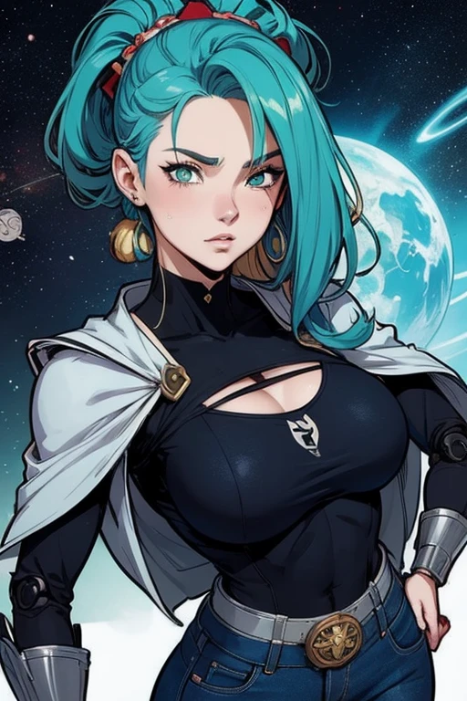 (Highly quality, masterpiece, detailed), Deep Space detailed scenario, Deep space detailed background, 20 years old girl, solo, smile, singularity, dark blue hair, glitter hair, celestial clothes, glowing, glowing eyes, makeup, dark blue makeup, glitter makeup, blue eyes, long hair, Star on the girls body, dark blue top, midriff, sleeves, gloves, Belly tattoos, blue tattoos, crop top, cleavage, glitter clothes, belly ring, Dark blue skirt, dark blue lips, sitting on a asteroid, glaring at the viewer, Abdomen, Navel, beautiful eyes, perfect eyes, looking at the viewer, Sexy pose