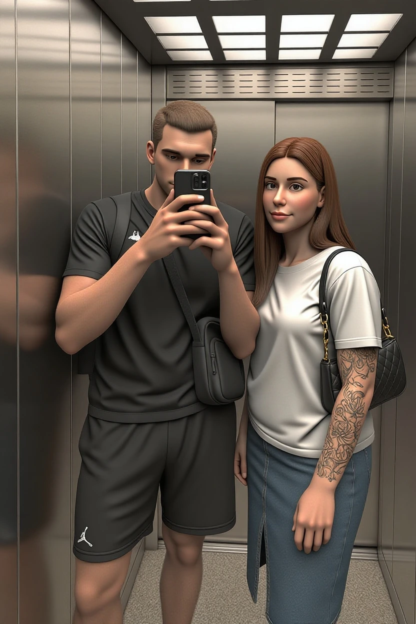 there is a man and woman taking a selfie in the mirror, hannah yata charlie immer, mid-transformation, natasha tan maciej kuciara, sturdy body, thomas danthony and malika favre, by Anna Haifisch, dasha taran, by Christen Dalsgaard, by Karl Völker