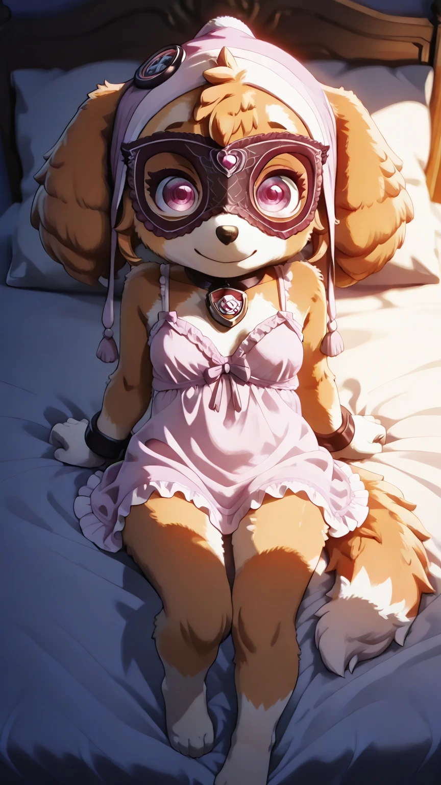 Cheetah cub,wearing a Diaper,Pink ankle ring,Pink bracelet,Pink collar,Pink rope
