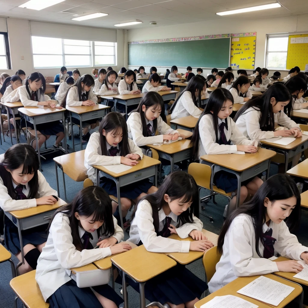 Exam hall, students taking a mathematics exam