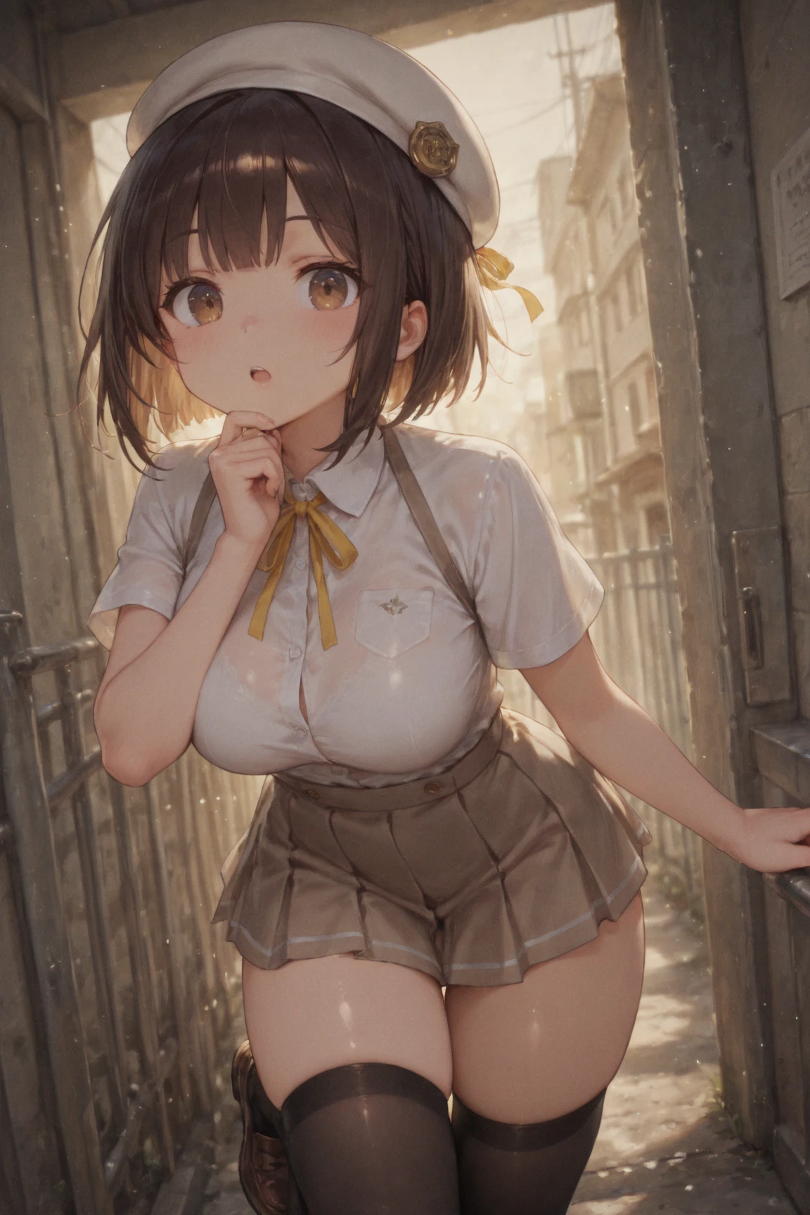 pieces fly,masterpiece,highest quality,Super detailed,High resolution,High resolution,8K portrait,unity,8k壁紙のHigh resolutionCG,unity 8k wallpaper,cute type,a bit:1.5,upon:1.5,Highly detailed CG unity 8k wallpaper,realistic,real person,cute type,a bit,portrait photography,shiny skin,High resolution,(16 years old:1.3),(1 girl),beautiful clear eyes,very detailed explanation,delicate face,nice lips,slender body,thin waist,thin foot,(city road:1.6),cute type,perfect face,seriously,(blush:1.5),(cute:1.5),(black bun hair:1.3),((medium breasts:1.3)),same,(school uniform:1.2),((clothing lift:1.5)),(I have nipples:1.2)、detailed explanation,vagina,vaginaを表示,spread,foot,spread、((vagina内で絶頂:1.5))