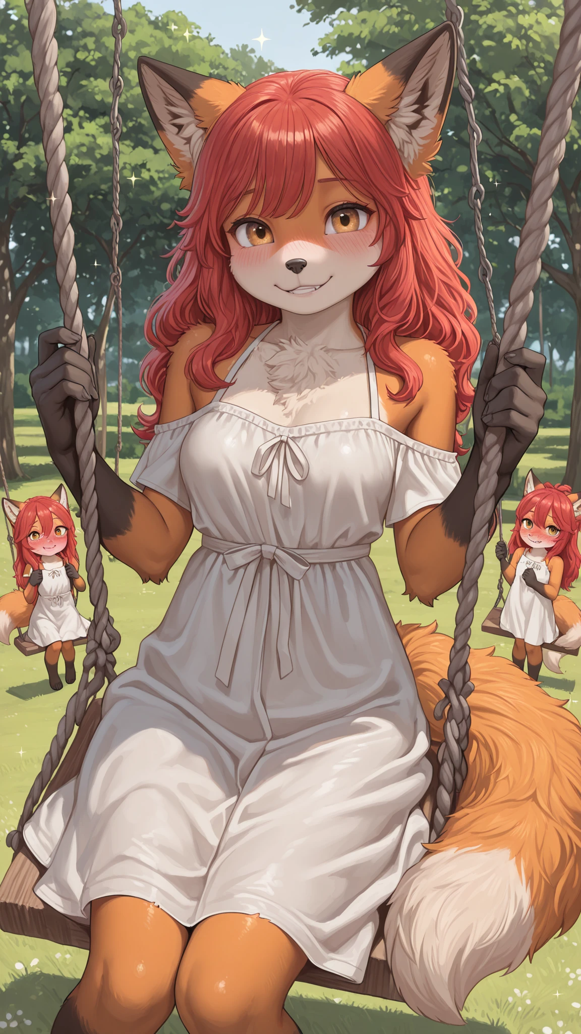 Hallucination, daydream , Fear , Fantastic , bokeh , hairy fur , A lively kindergarten , female wolf , sunny day , with sheep on the Playground , smiley Eyes , can not stand it any longer , (Attacking sheep that have wandered into the forest:1.3)