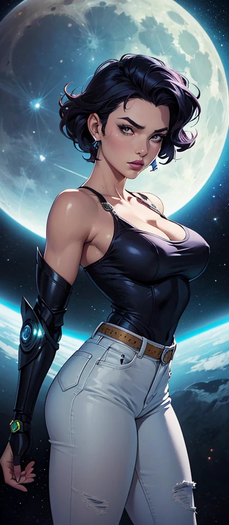 Waifu, masterpiece, curvy, breasts, moon, full moon, gloves, 1girl, clenched teeth, bulma, cleavage, large breasts, teeth, aqua hair, ((white tank top:1.2)), blue eyes, rating:explicit,rule34, hardcore, tits,clenched hands, night, sky, ((brown cargo pants:1.4)),(white skin:1.4), bare shoulders, blue hair, clenched hand, rating:questionable, (((hairtype 4C:1.5))), belt, solo, angry, lip biting(gigantic and massive tits:1.1), breasts, official illustration, illustration, detailed face, beautiful intricate eyes, curvy milf, 1:2), closeup, titsnipples