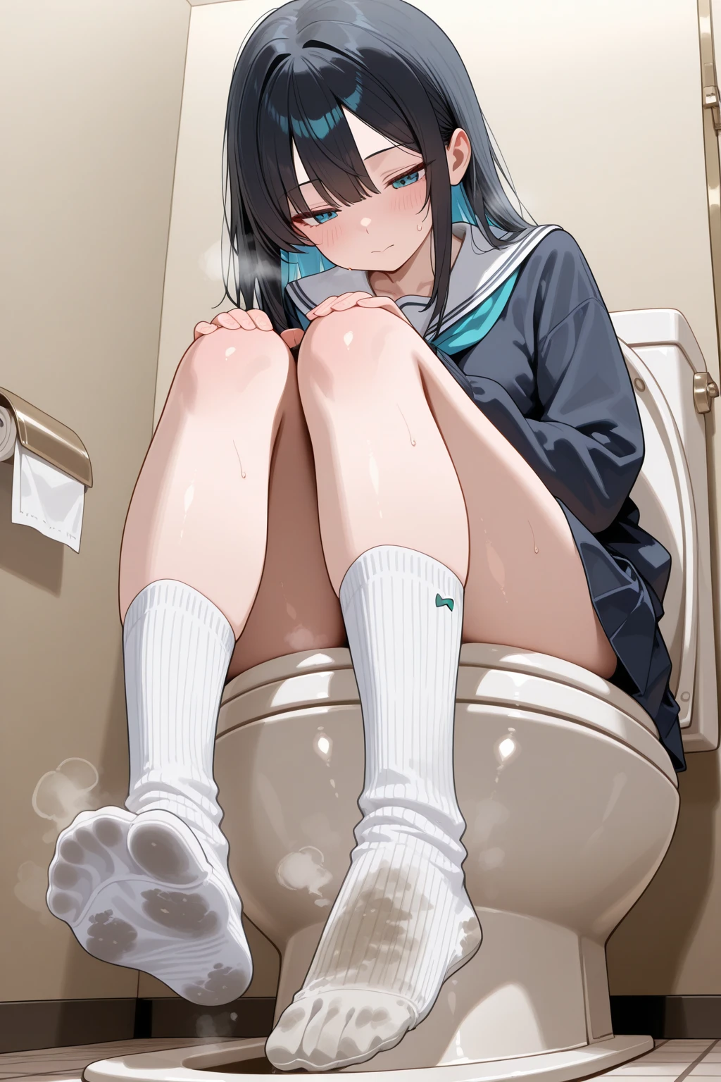 girl pooping with socks on no pants