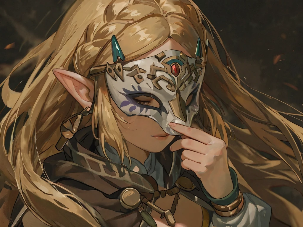 ((1woman)),solo,(adult,woman,milf:1.6), Bare shoulders, Blonde hair, Blush, bare Breasts, circle of the crone, cleavage, Closed mouth, elf,head wreath, large breasts, laurel crown, Long hair, O-ring, O-ring top, Pointy ears, Simple background, Solo, Upper body, White background, celestine lucullus,Realistisc,(Shiny skin),(Masterpiece:1.4),(Best quality:1.4),zelda,(bondage collar)((naked:1.5))(blushing)(smile:0.5)(from above:0.25),(close to face)((blindfolded))((blindfold cloth))