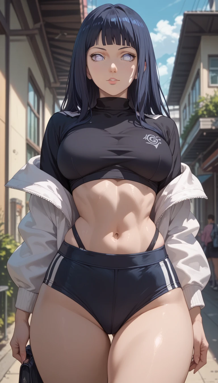 ((leg raised in kick)), 1 girl, standing alone, very muscular Asian woman, ((multicolored dyed hair)), eyes browns, (huge muscles), ((huge biceps)), wearing a stretched crop top, wearing mini skirt, (( leg raising on stepping)) leg raising to step on someone, giant muscular woman, very giant,