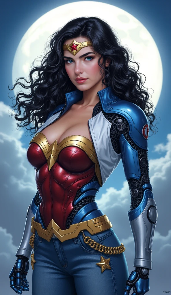 masterpiece, best quality, high quality, highres,
solo, black curly long hair, breasts, makeup, superhero suit, lipstick,, upper body, young, skinny, flat chest
retro artstyle,simple background, realistic, superhero,
<lora:ARTSTYLE_AlexRoss_ComicArt_ownwaifu:0.5> , ((portrait)), straight-on, looking_at_viewer, solo,closed mouth,simple_background, <lora:GirlsStyle-000004:.8>,