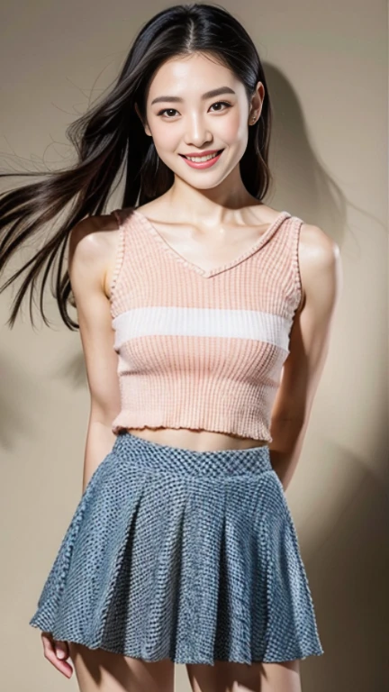 high detail,8K resolution,ultra high resolution,121 immature girls cute girls,The ponytail is 22 hairs long,earrings,necklace,Colorful clear eyes,smooth hair,clavicle,Exquisite and perfect 23 with the most beautiful facial features and big eyes,Long eyelashes 24 hairs,Sweet eyes and lying silkworms,Smile,
field,dynamic angle,Ultimate picture quality,Maximum precision 25 degrees,Precise and perfect human structure,full body portrait,Colorful plaid pleated 27 skirt,Colorful camisole vest