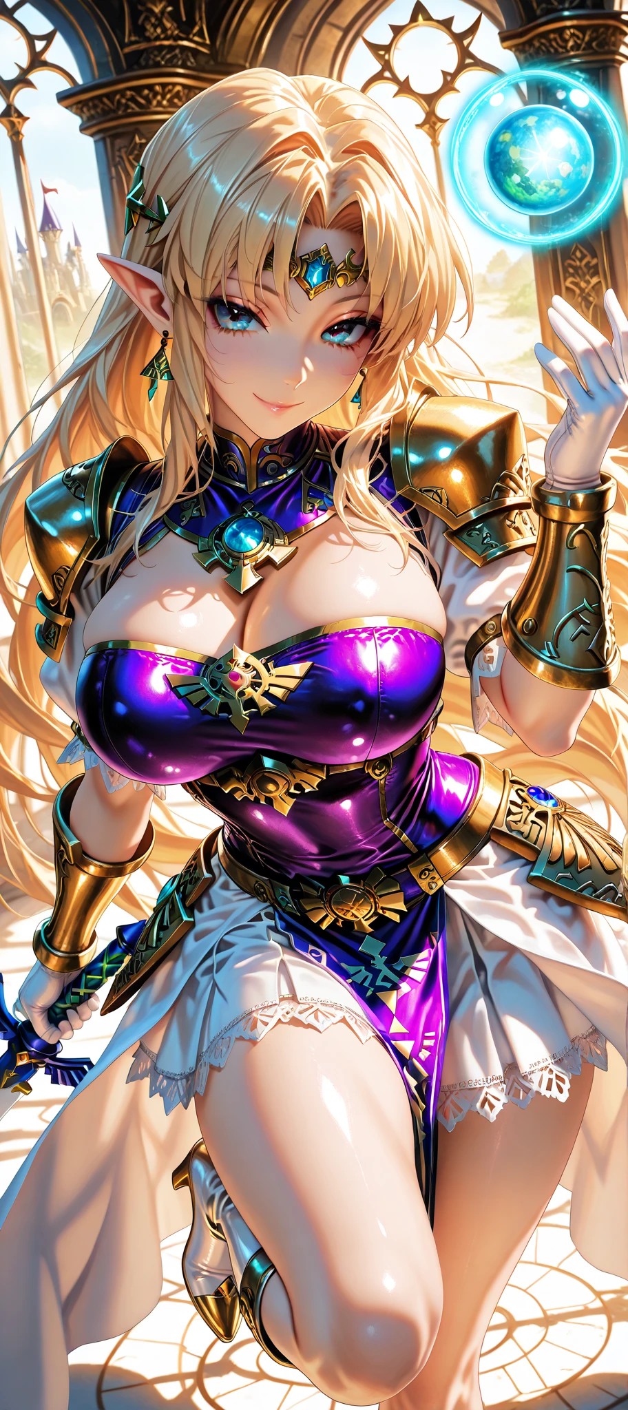((masterpiece)), ((high quality)), ((super detailed)), ((high resolution)) ,((8k)), a beautiful woman, ((She is one of the most famous female Gravure actress in the world.)), unparalleled beauty, ((huge breast)), ((large ass)), ((deep cleavage)), slim waist, chest out, ultra detailed face, perfect skin, (((Half-up hairstyle, Blonde straight hair))), blue eyes,  detailed eyes, whole body image, (((anime))), ((glamorous)), 24 years old, ((incredibly beautiful woman)), ((The I cup bust)),  ((((dancer, See-through Dancer's costume)))),  ((beautiful breasts)), beautiful legs, 8 life size, anime, the most beautiful and strongest, ((charm)), ((Grown-up face)), ((Bewitching)), Sexy pose, ((Fantasy)),