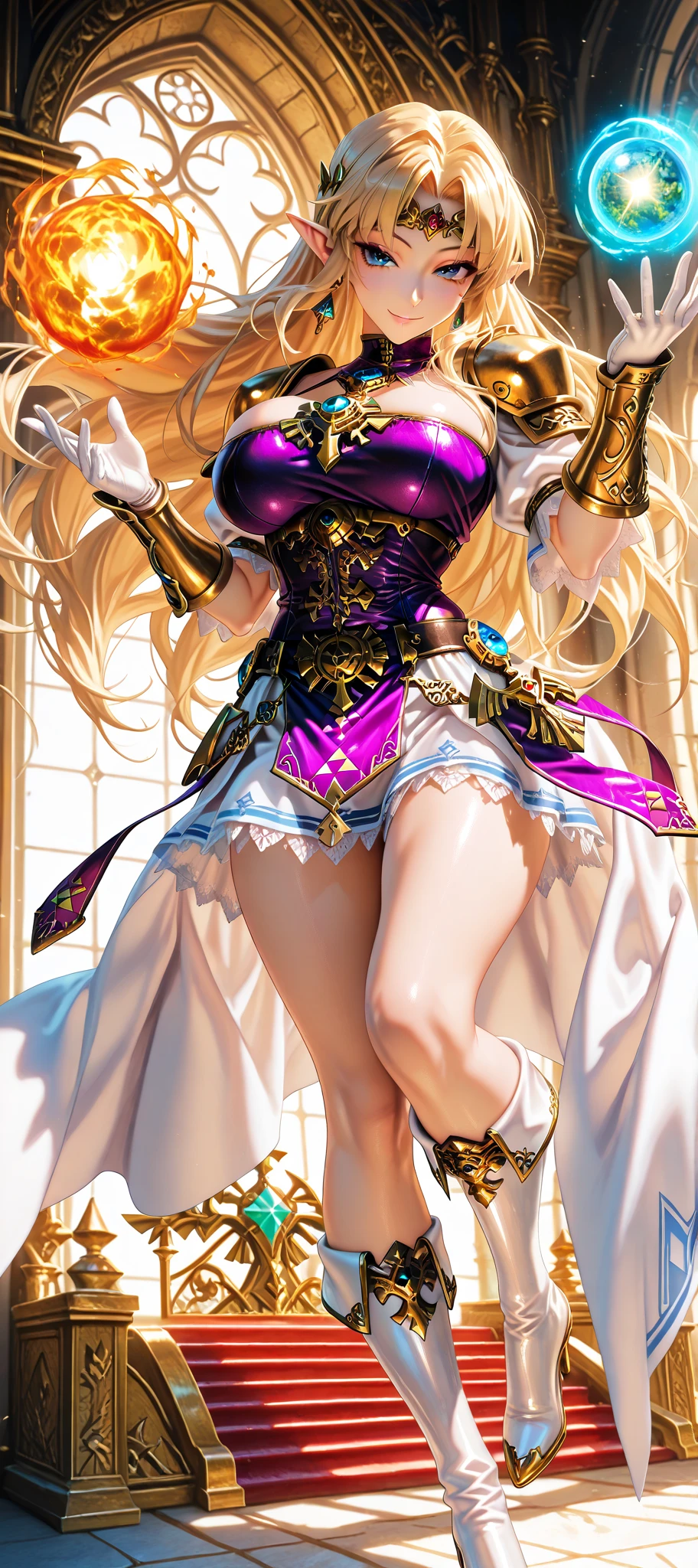 (masterpiece), best quality, expressive eyes, perfect face,1girl,thoma \(genshin impact\), genshin impact,izakaya,(cross magic wand),holding,holding wand,shy smile,blush,cowboy shot,glowing eyes,big breasts,cleavage,long hair,strapless,bare shoulder,magical girl,studio lighting,(sparkle:0.9),(glitter:0.9)