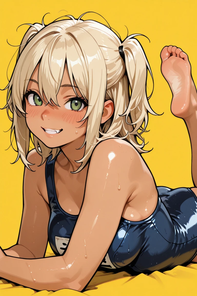young teen Girl, (satin thin narrow string micro bikini), teasing, naughty, blonde medium pony tail hair, cameltoe, [[medium breasts:0.8]], [double breasted], [under bust], [side breasts], smug happy smile, sweaty, sweaty body, sweaty skin, oily wet skin, framed body lines, Wrinkles in clothes, full body, Wearing sweat, ((Body lines stand out)), japanese girl, {gyaru}, ((healthy bikini tan:0.8)), [[petit, being stumpy, short legs, short arms]], from below, [[cleavage]], [[sweat cleavage]], arms down, half squatting, bending forwards