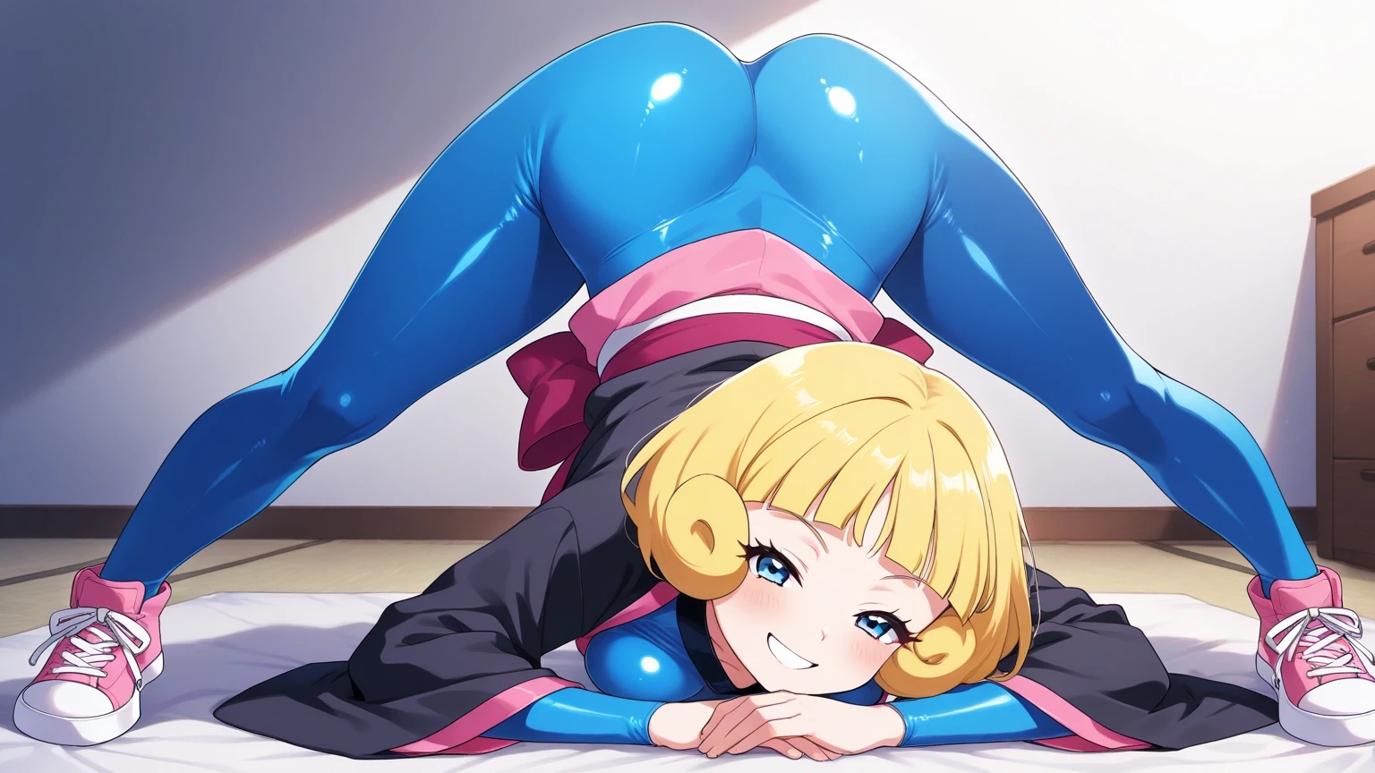 blond hair,solo,(((Little girl,))) (((child,))) bodies,((score_9, score_8_up, score_7_up,source_anime,cutie hairstyle, elect big nipple,very small breasts, magical girl, navel, wing hair ornament, cropped top, frilled wrist cuffs, friled skirt, thighhighs,PriPara, Precure, Aikatsu)),(nsfw,),((solo girl)),((Perfect body,))((Super beautiful,))((High quality,))((Heavy breathing,sweat, Sweaty and wet all over,blush)),very small breast, Looking at Viewer,(cowboy shot),half open eyes,(from below,),squatting and straddling,(Show off your crotch by opening your crotch in a crouching posture,), vaginal ,cum dropping pussy,ahegao, sexual ecstasy,orgasm,shyly,tears,She turns around with her back to me, sticking out her butt,from back view,Directly behind,((sticking out your butt,)),((((Focus butt,from behind,Directly behind)))),spread legs,focus pussy,((in bed room)),