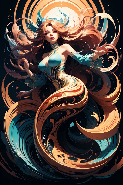 painting of a woman with her eyes closed and her hair blowing in the wind, softly swirling magical energy, channeling swirling energy, swirling magical energy, swirling water cosmos, by Cyril Rolando, swirling flows of energy, in the astral plane ) ) ), dreamlike digital painting, inspired by Cyril Rolando, ' lost in a lucid dream, dreaming face